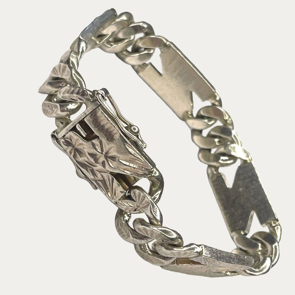 99 silver Starburst Cuban Link Bracelet close up