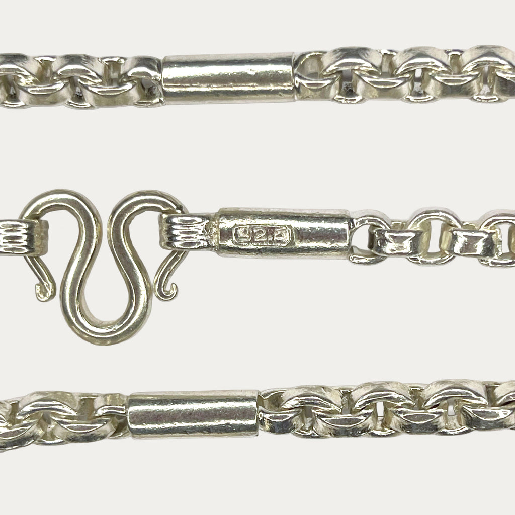 90g silver necklace clasp close up and hallmark DEXZION 97% silver and gold chain