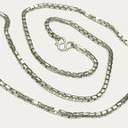 Silver Chain for Men | Square Box Link | 925 Sterling | 50g | 33" | 4mm | Handmade Silver & White Gold Necklace