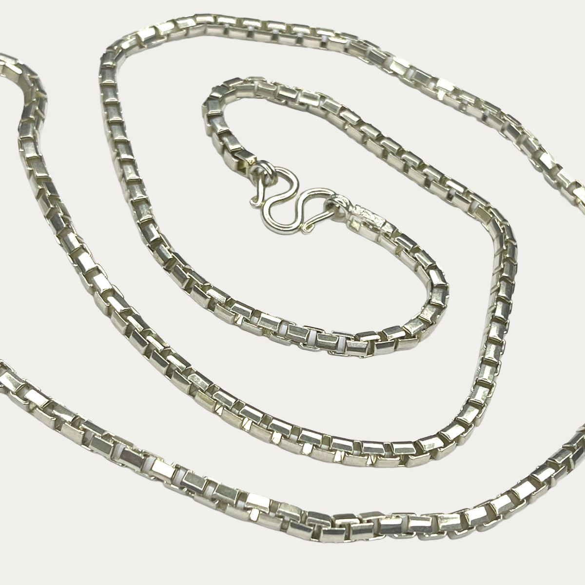 Silver Chain for Men | Square Box Link | 925 Sterling | 50g | 33" | 4mm | Handmade Silver & White Gold Necklace