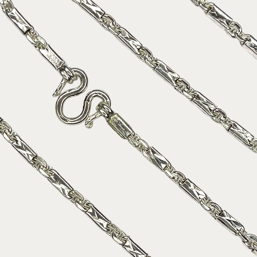 Silver Chain for Men | Sugarcane Khmer Link | 925 Sterling | 55g | 30" | 5mm | Handmade Silver & White Gold Necklace