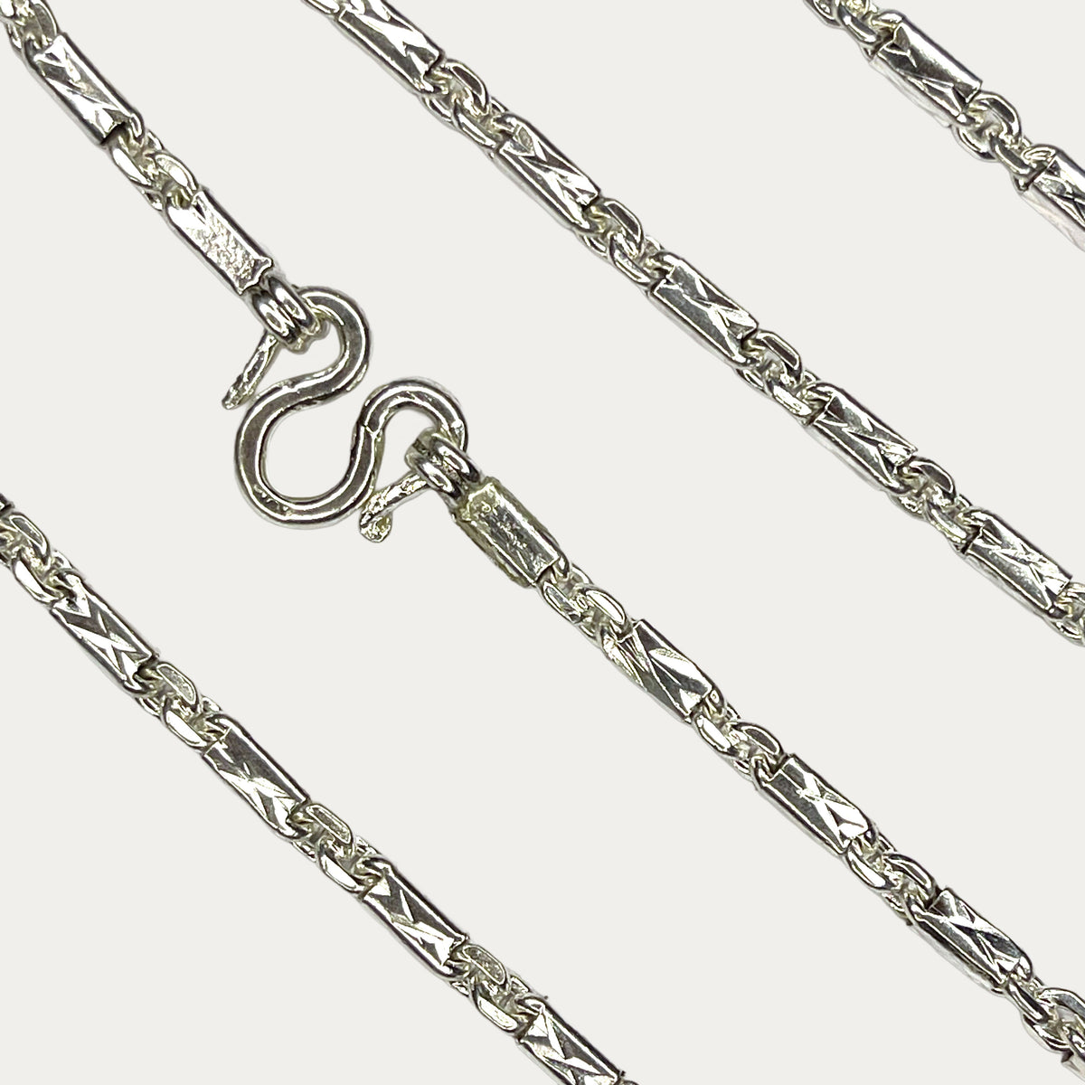 Silver Chain for Men | Sugarcane Khmer Link | 925 Sterling | 55g | 30" | 5mm | Handmade Silver & White Gold Necklace