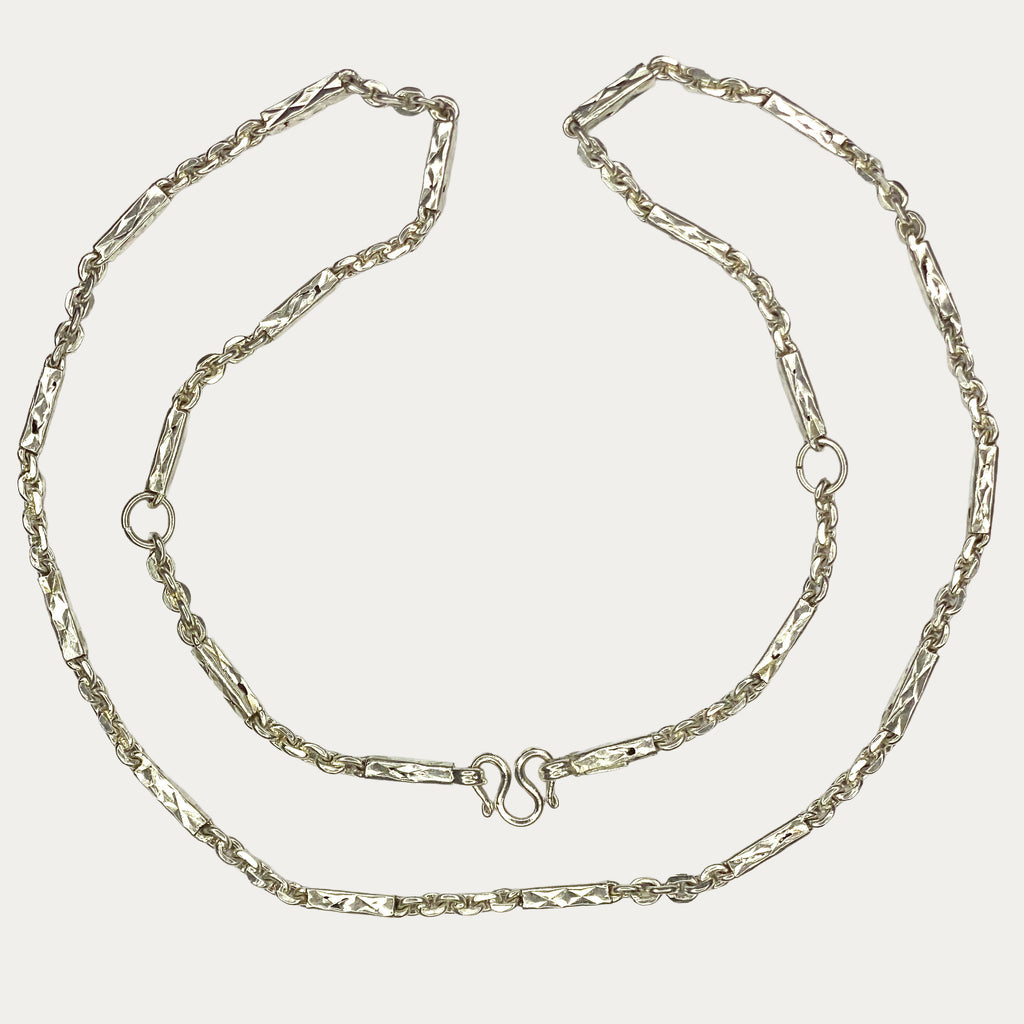 Full-length view of 925 solid silver khmer sugarcane chain necklace