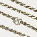 Close-up of solid silver Teardrop chain clasp and links 