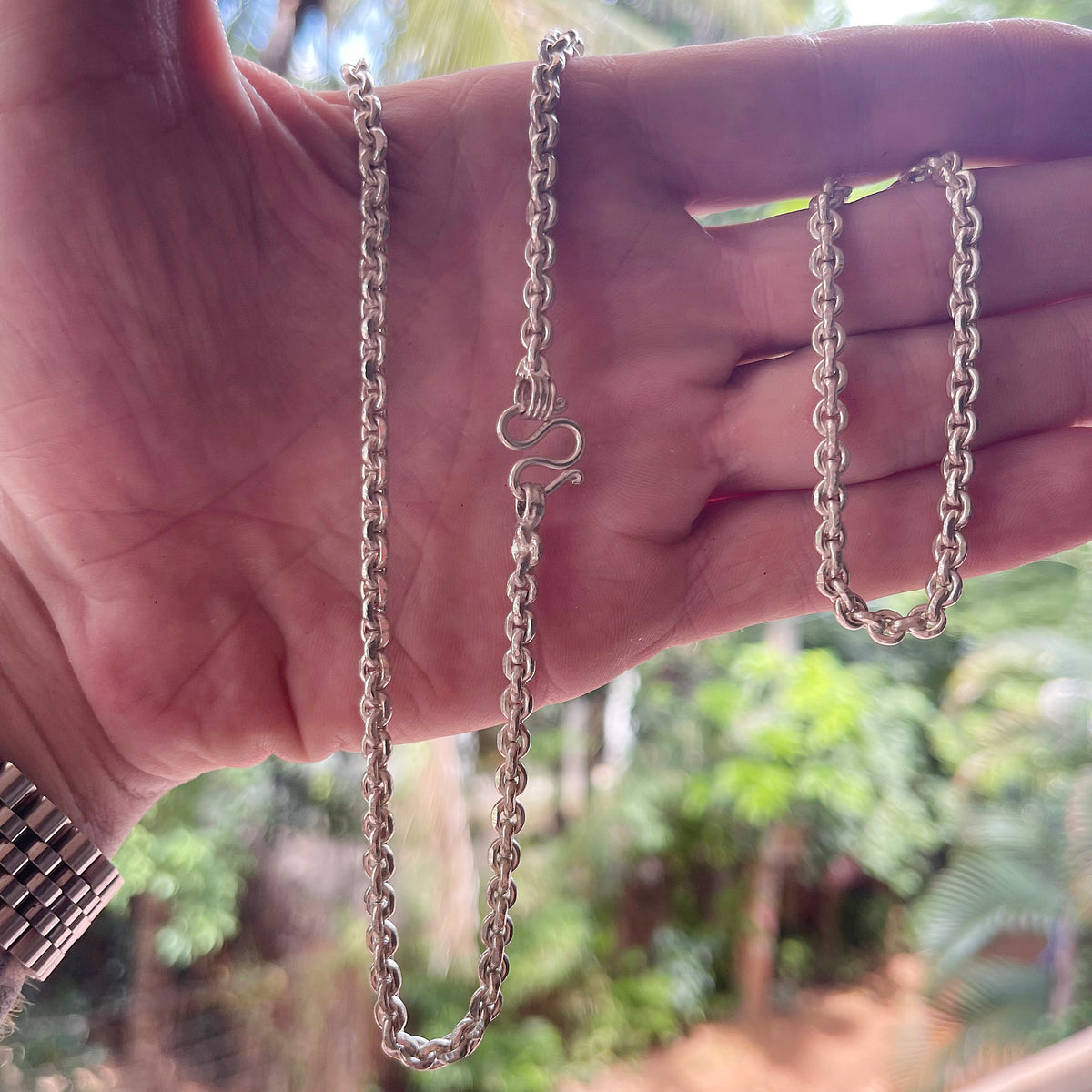 Silver Chain for Men | Anchor Belcher Link | 99% Silver | 30g | 26" | 4mm | Handmade Silver Chain