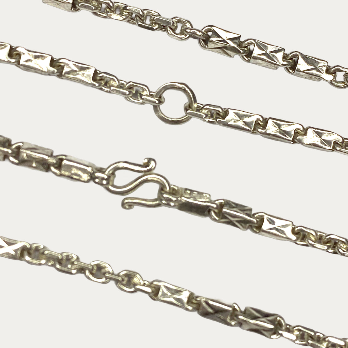 Triple Bar Khmer Sugarcane silver chain clasp detail close up
