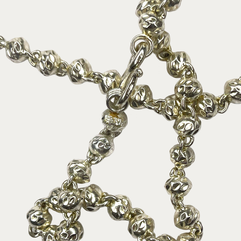 solid silver beaded necklace close up of link detail