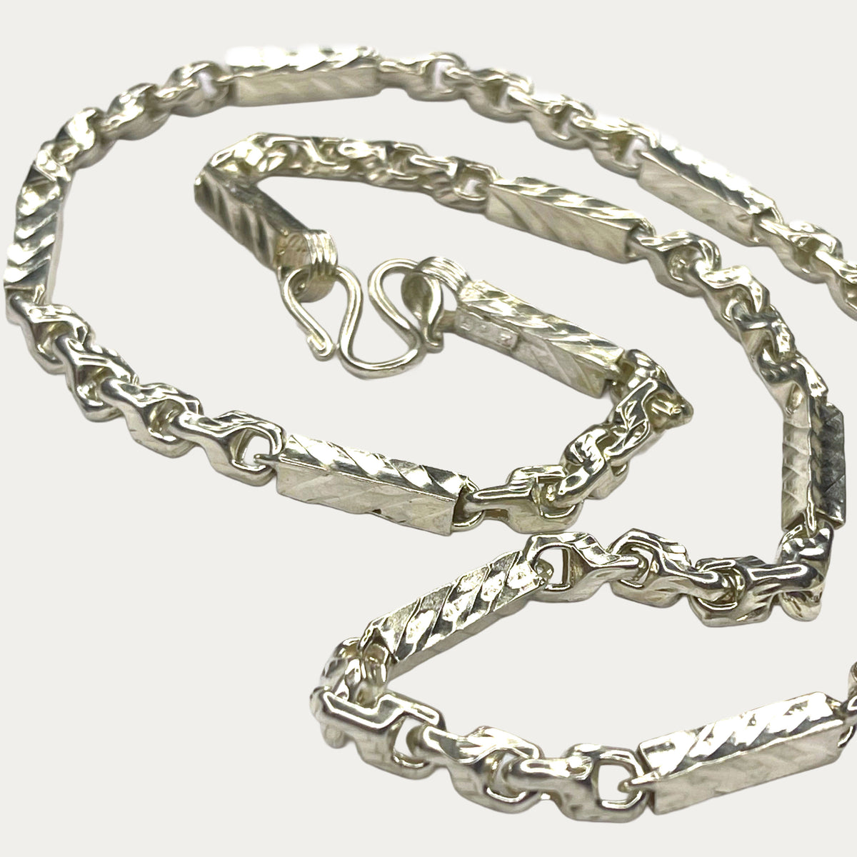 Sugarcane Fluted Bar Link necklace. Southeast Asian style. Handmade silver necklace.