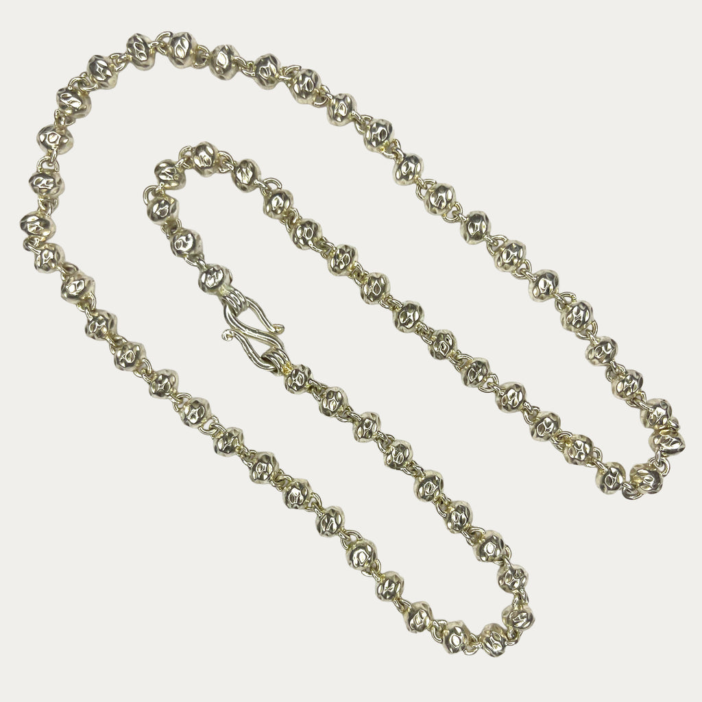 Solid silver beaded men’s chain, full view