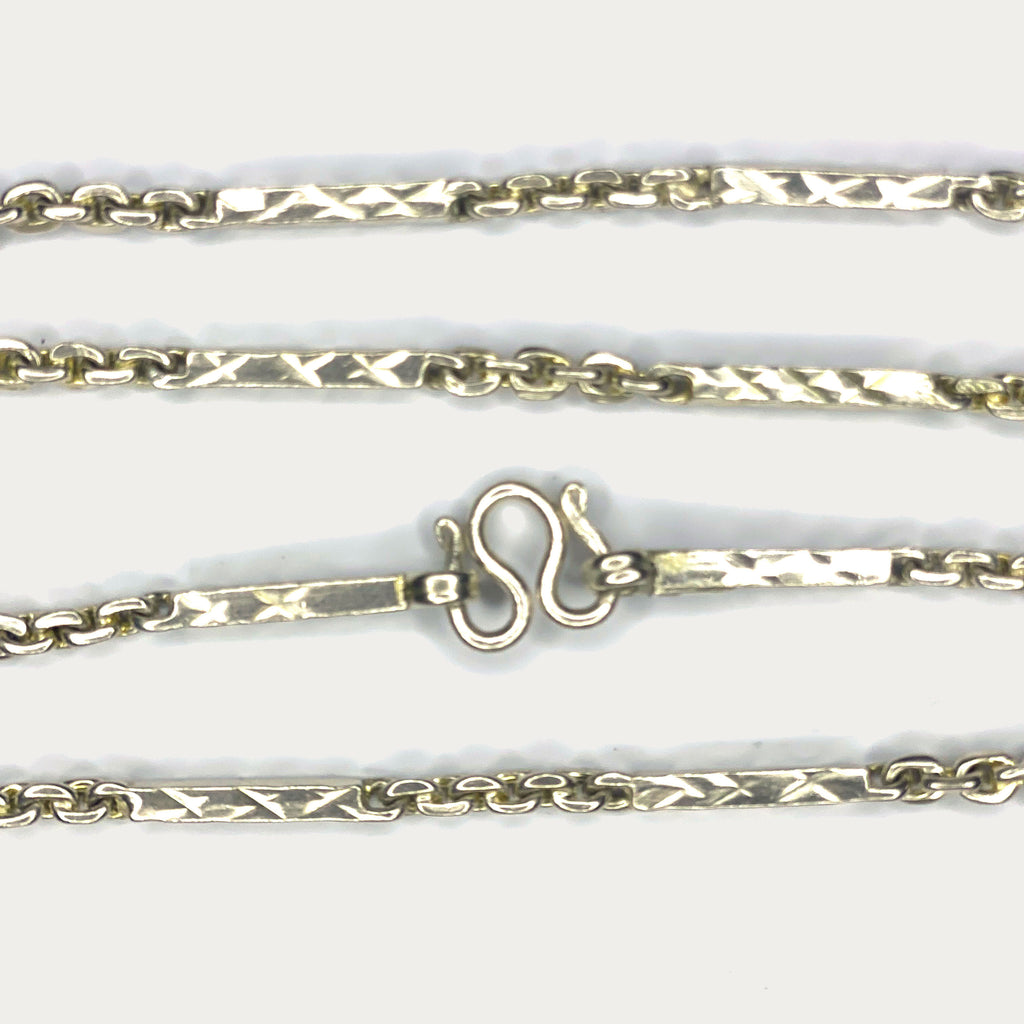 Sugarcane Baht Necklace - Handmade White Gold & Silver Chain