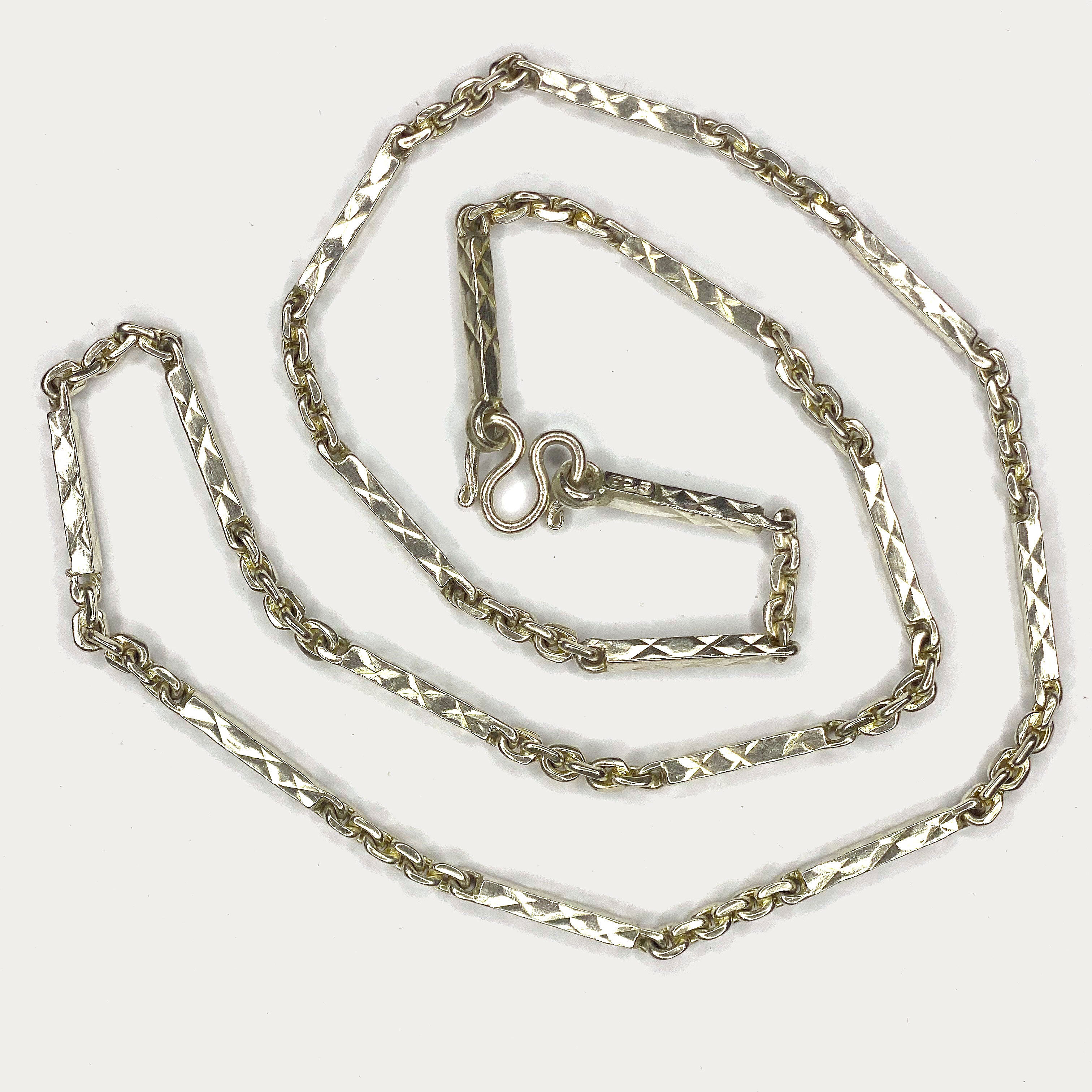 Sugarcane Baht Necklace - Handmade White Gold & Silver Chain