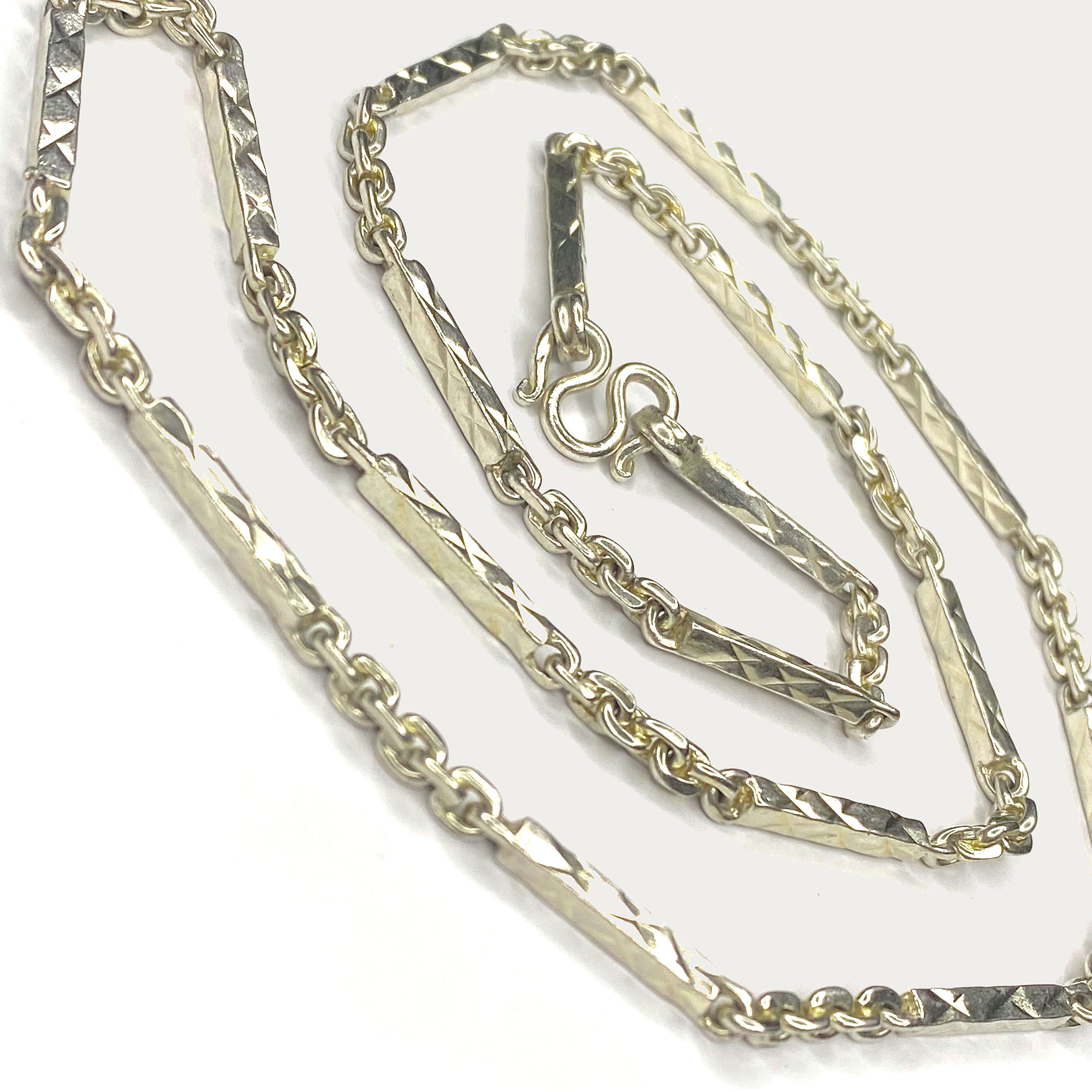 Sugarcane Baht Necklace - Handmade White Gold & Silver Chain