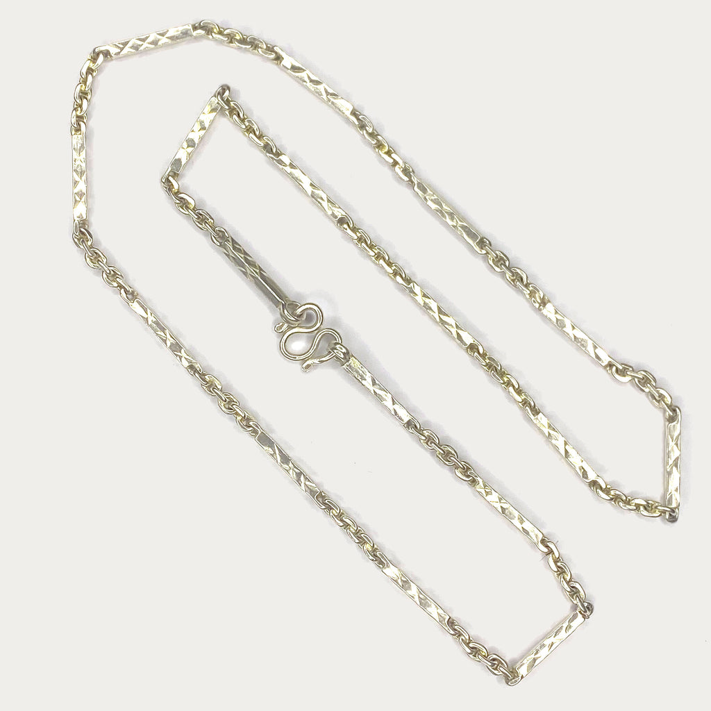 Sugarcane Baht Necklace - Handmade White Gold & Silver Chain