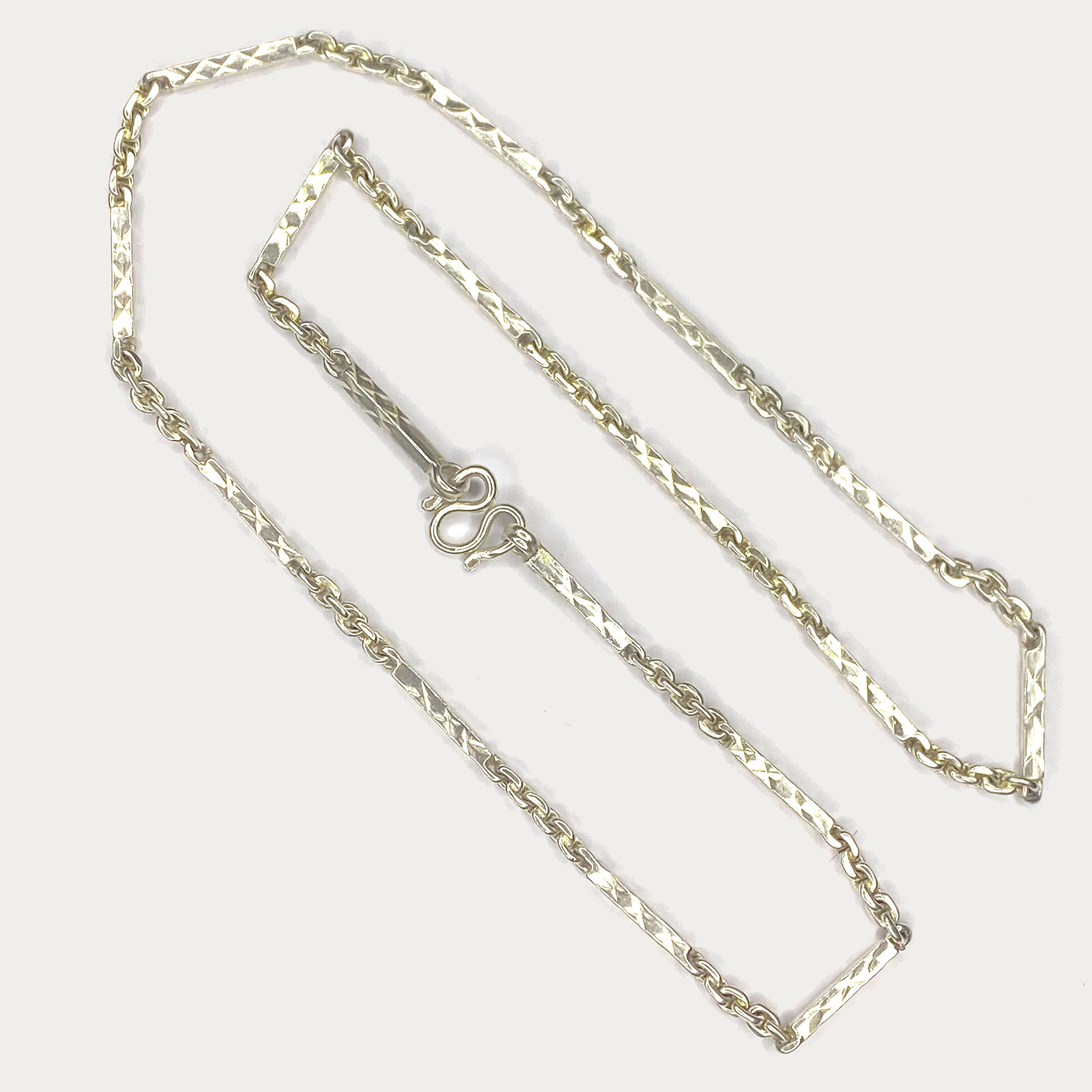 Sugarcane Baht Necklace - Handmade White Gold & Silver Chain