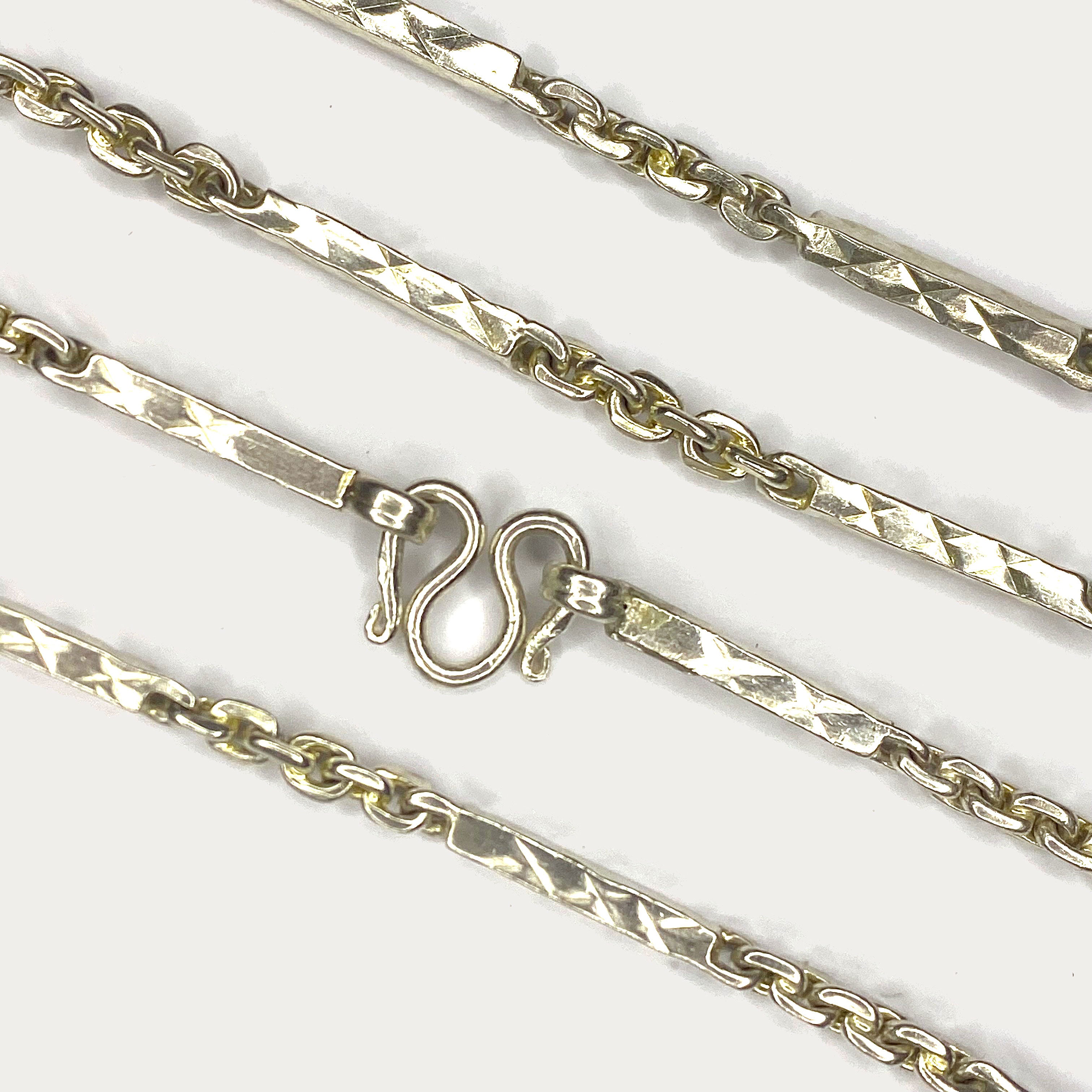 Sugarcane Baht Necklace - Handmade White Gold & Silver Chain