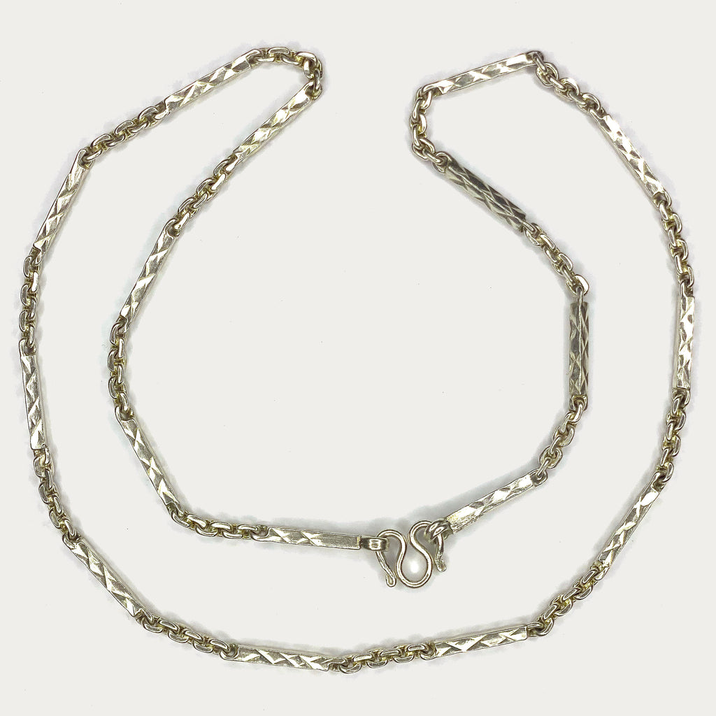 Sugarcane Baht Necklace - Handmade White Gold & Silver Chain