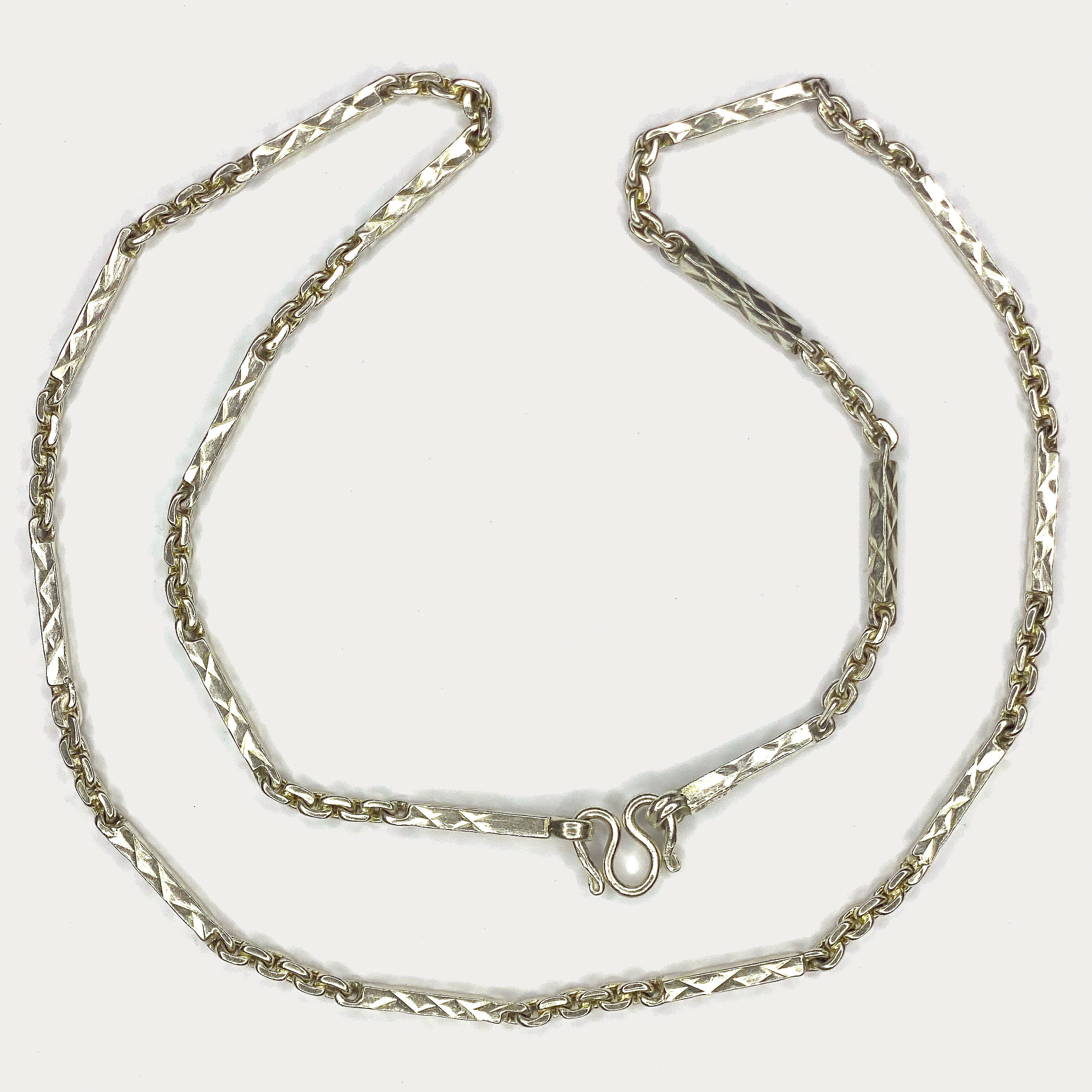Sugarcane Baht Necklace - Handmade White Gold & Silver Chain