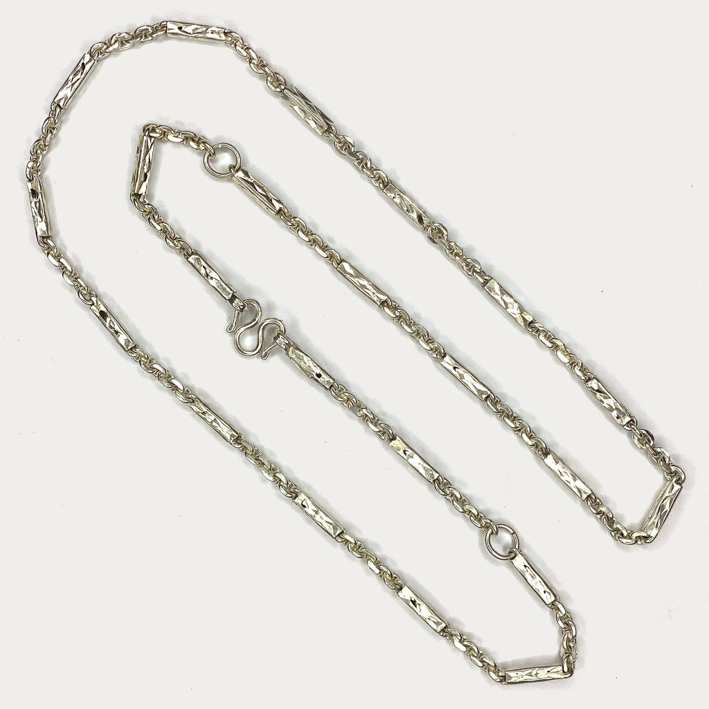 Sugarcane Baht Necklace - Handmade White Gold & Silver Chain