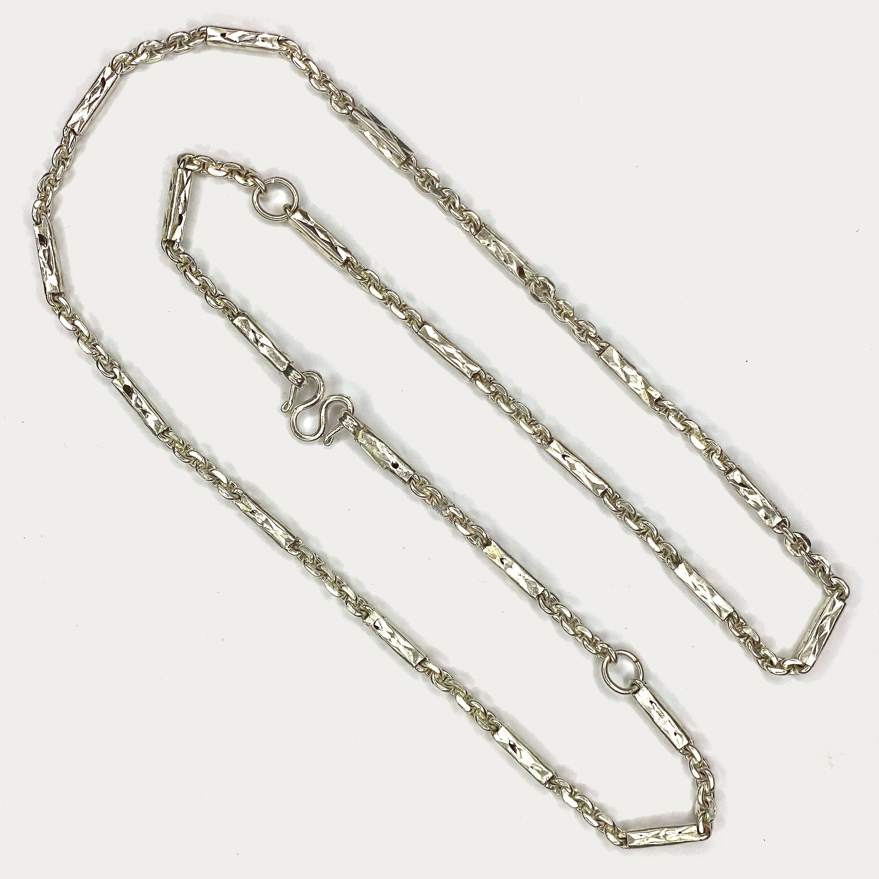 Sugarcane Baht Necklace - Handmade White Gold & Silver Chain