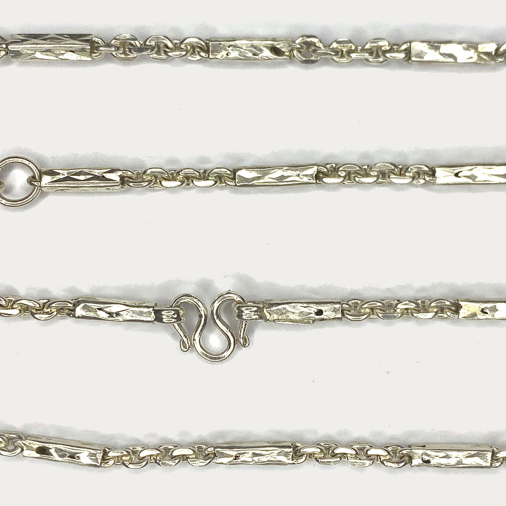 Sugarcane Baht Necklace - Handmade White Gold & Silver Chain