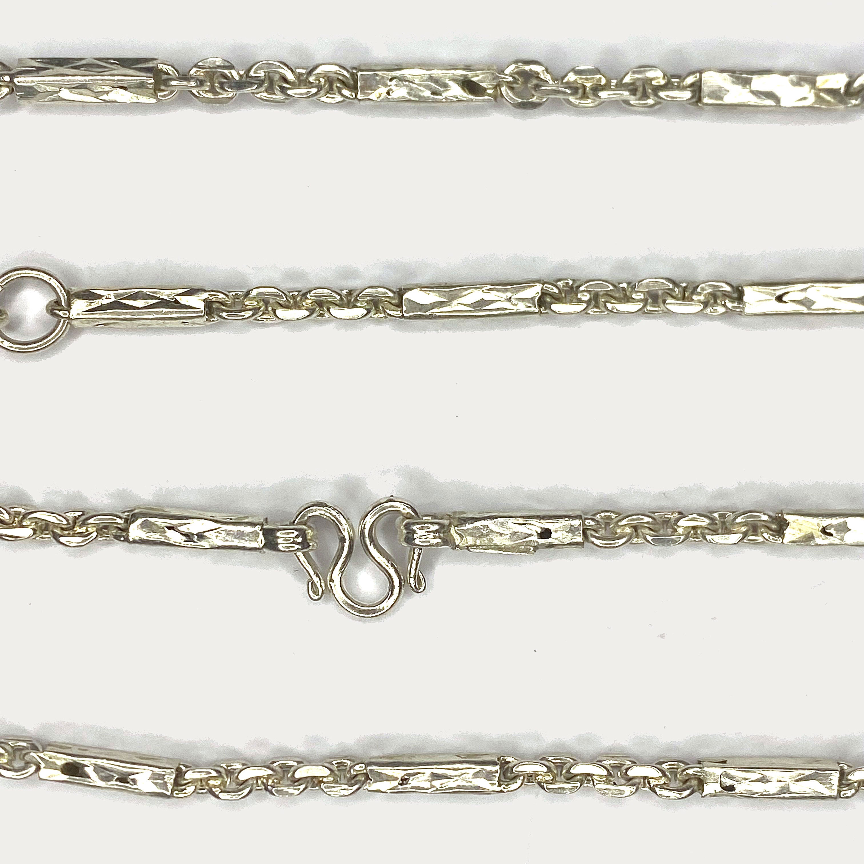 Sugarcane Baht Necklace - Handmade White Gold & Silver Chain