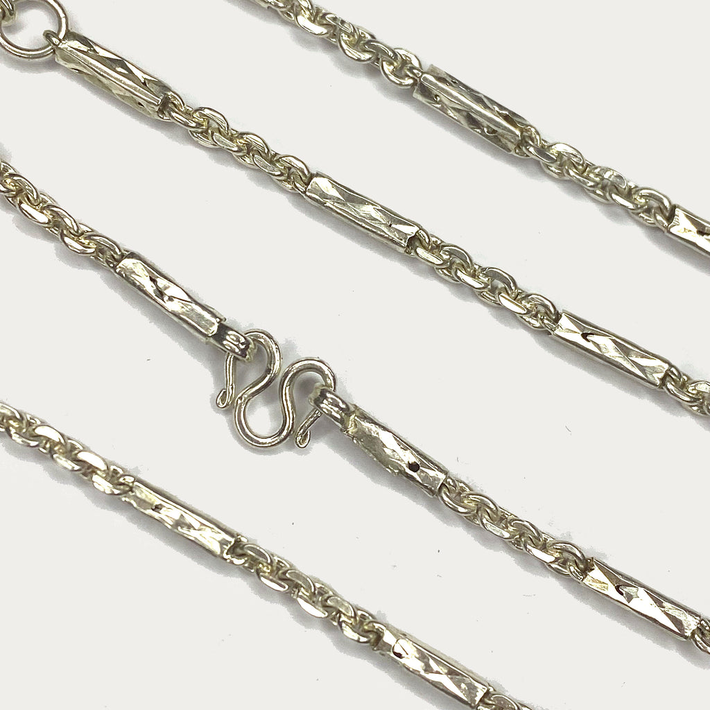 Sugarcane Baht Necklace - Handmade White Gold & Silver Chain