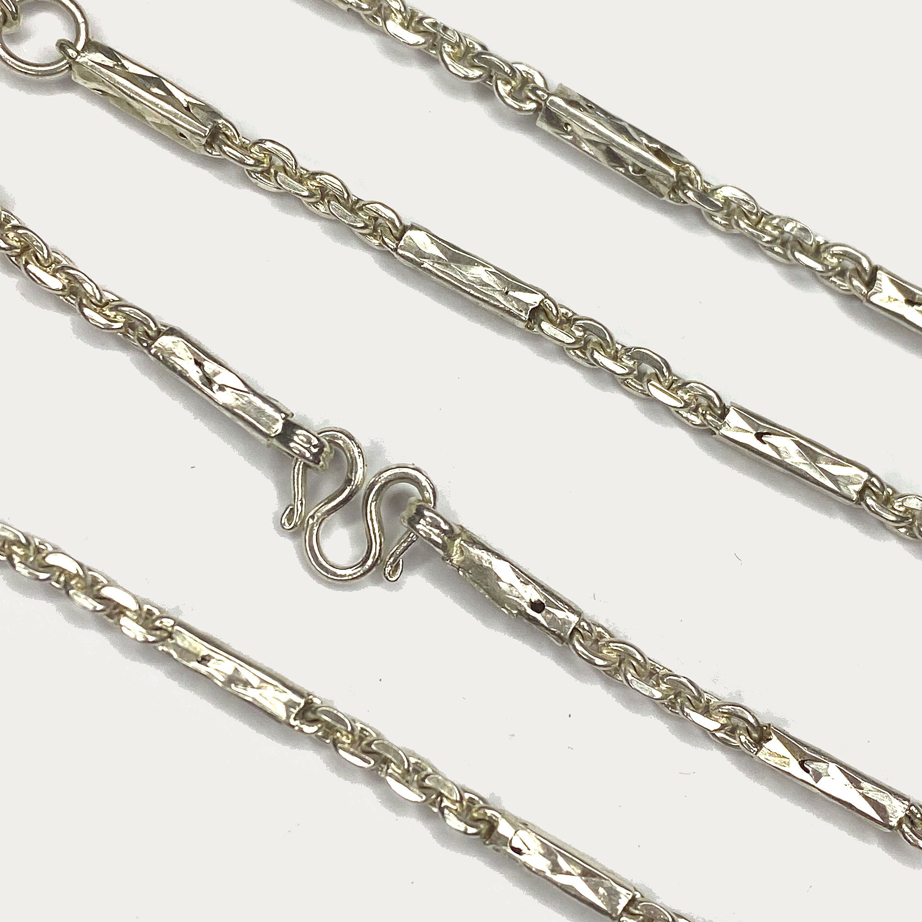 Sugarcane Baht Necklace - Handmade White Gold & Silver Chain
