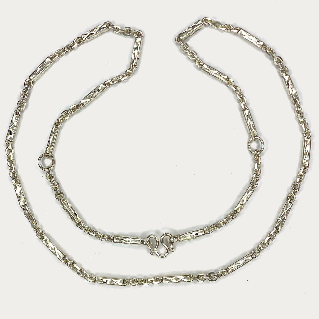 Sugarcane Baht Necklace - Handmade White Gold & Silver Chain