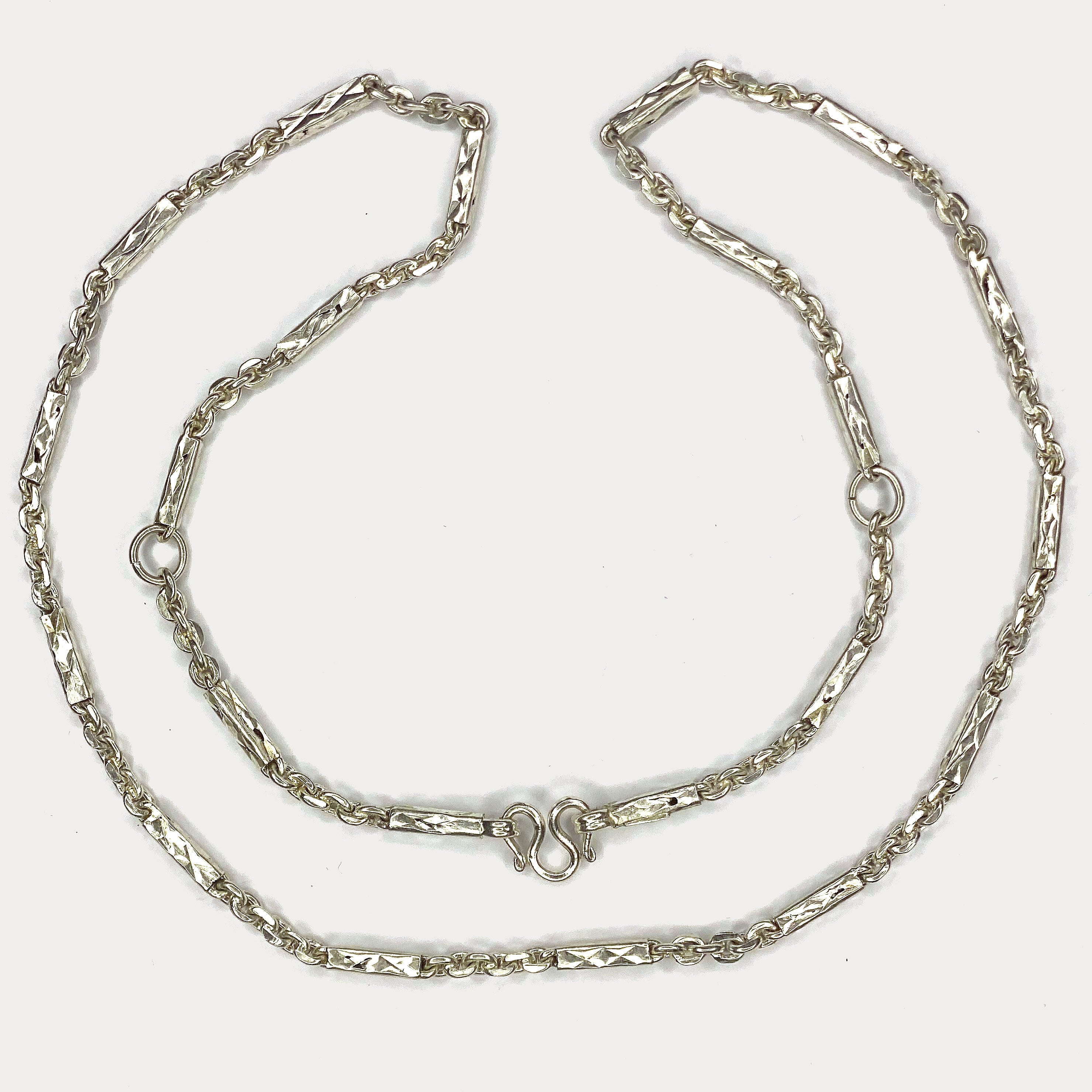 Sugarcane Baht Necklace - Handmade White Gold & Silver Chain