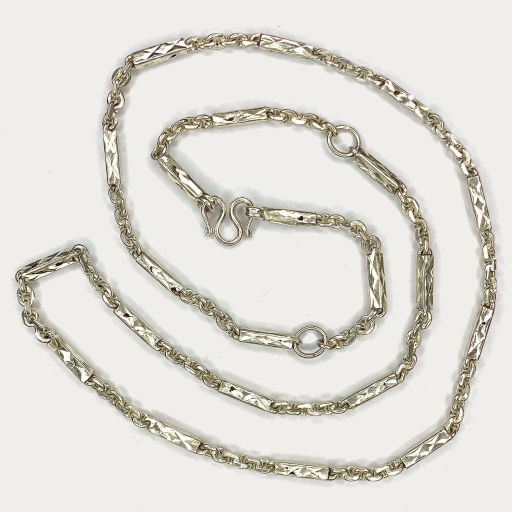 Sugarcane Baht Necklace - Handmade White Gold & Silver Chain