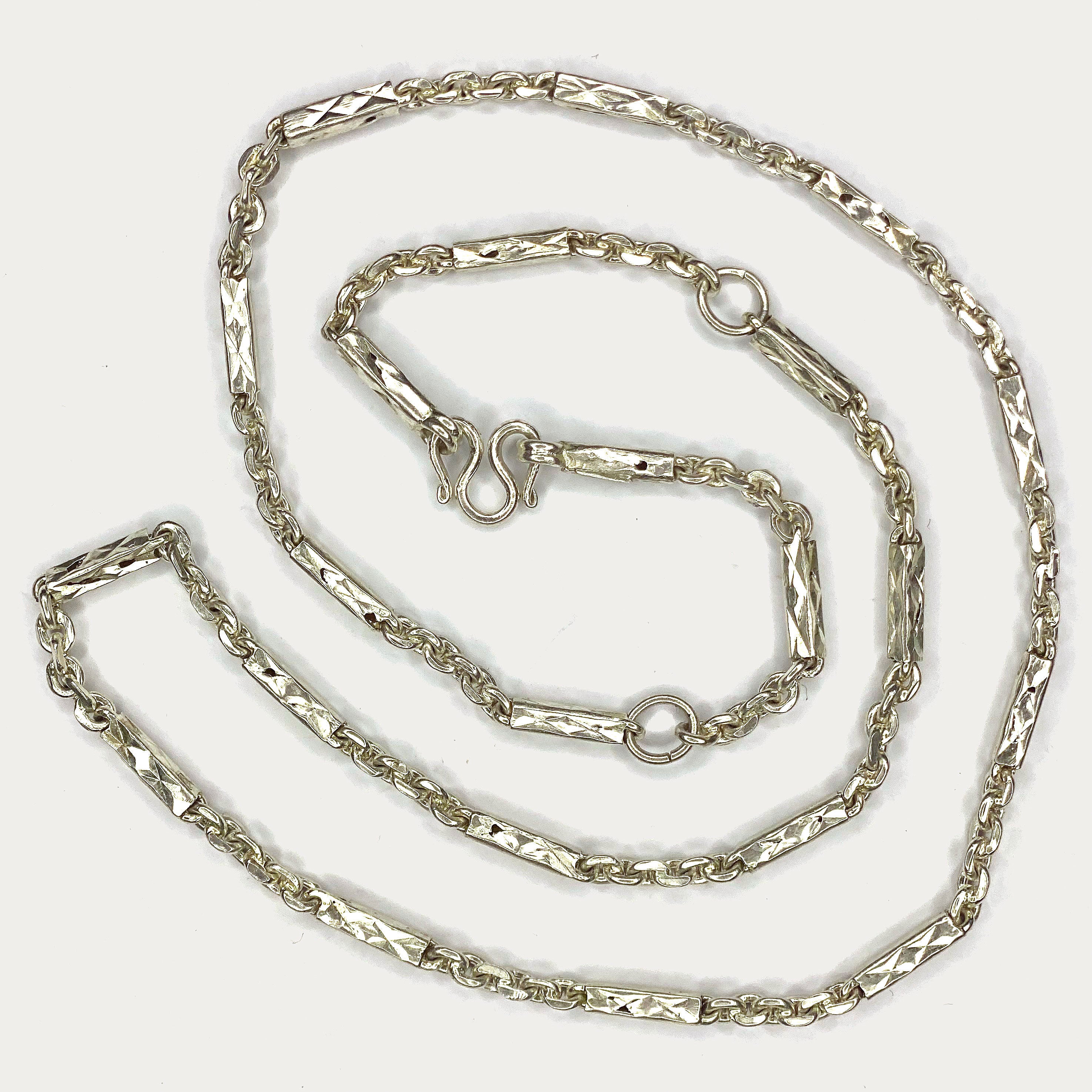 Sugarcane Baht Necklace - Handmade White Gold & Silver Chain