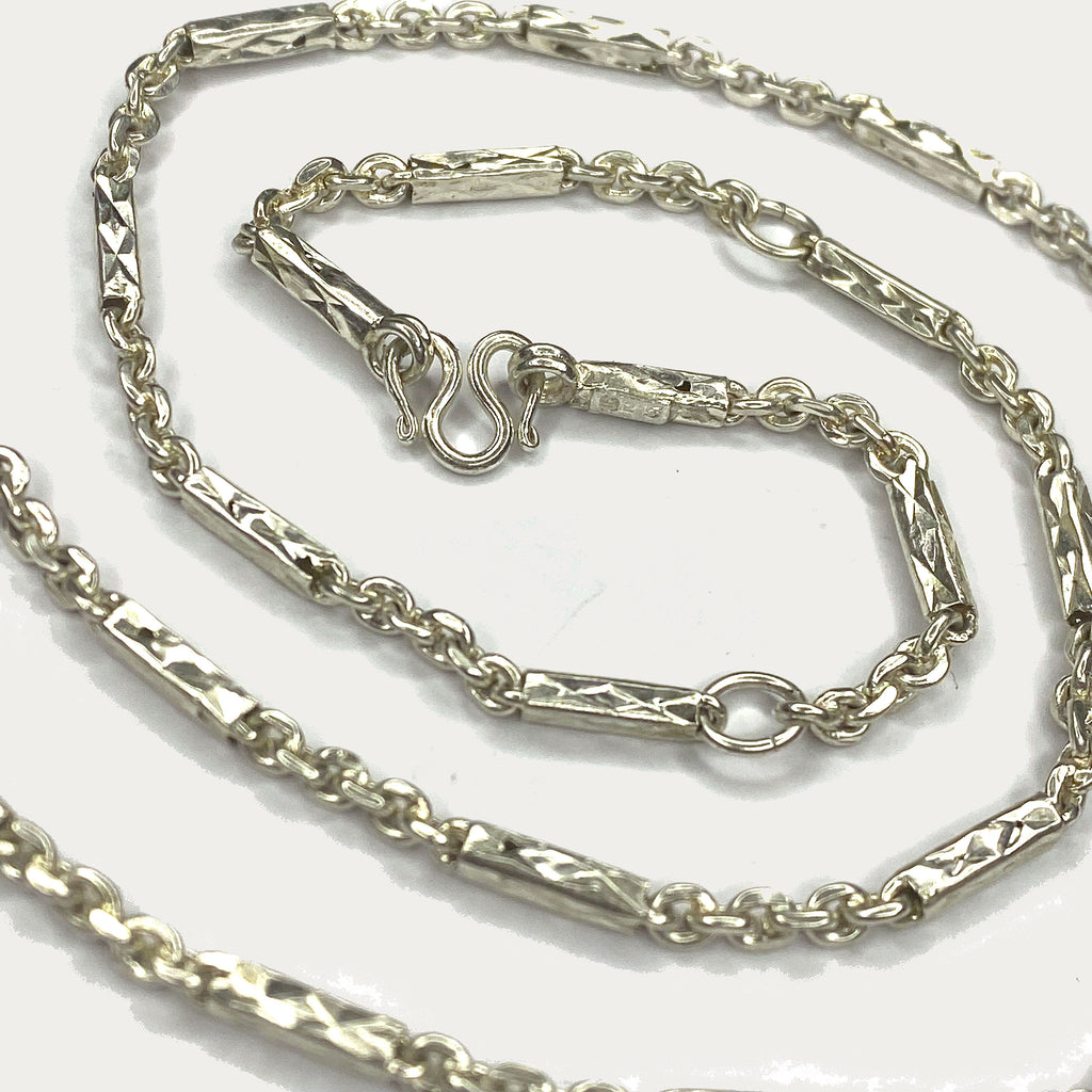 Sugarcane Baht Necklace - Handmade White Gold & Silver Chain