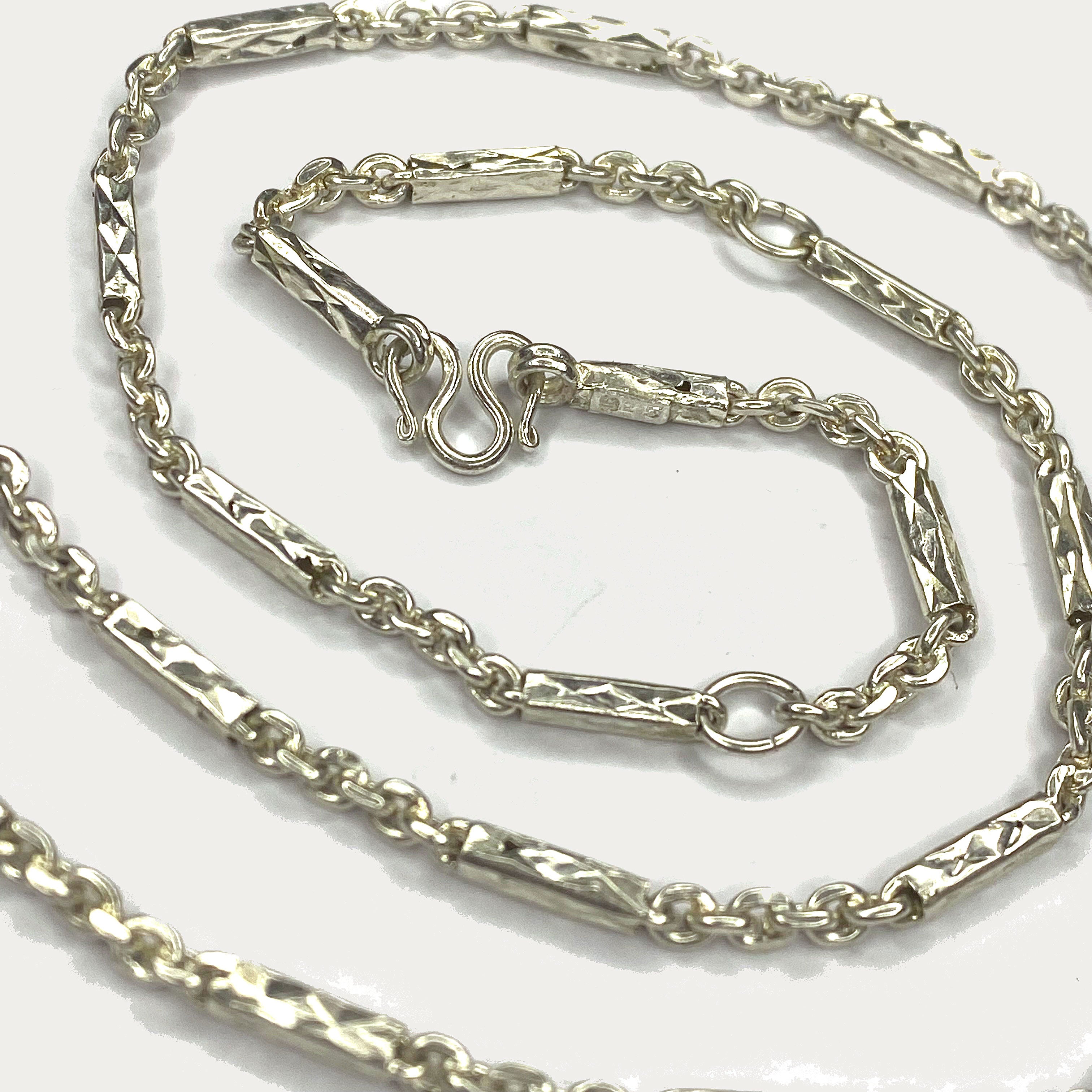 Sugarcane Baht Necklace - Handmade White Gold & Silver Chain