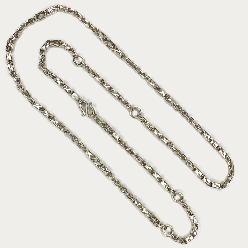 Triple Bar Thai Baht Necklace - Handmade Silver & White Gold Chain