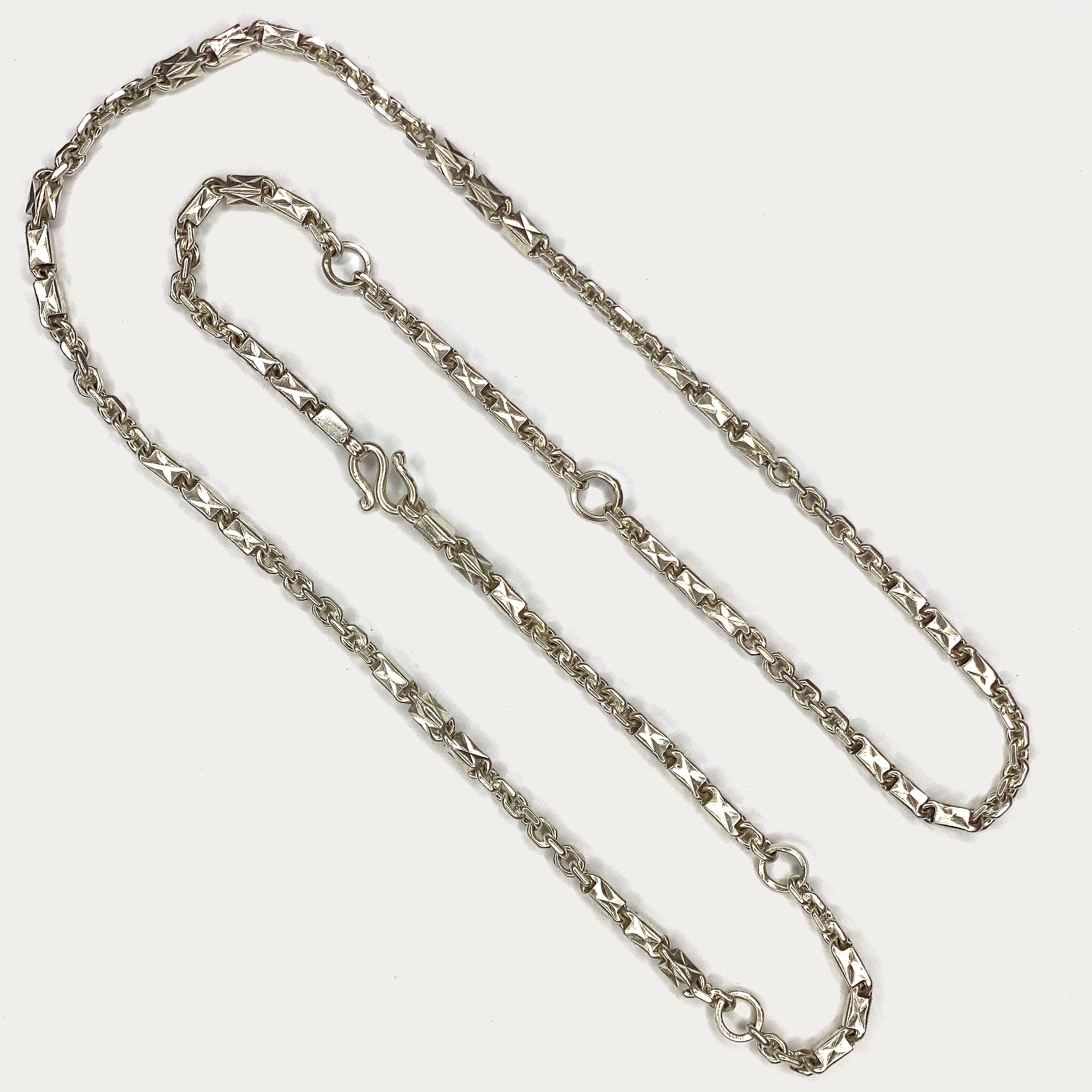 Triple Bar Thai Baht Necklace - Handmade Silver & White Gold Chain