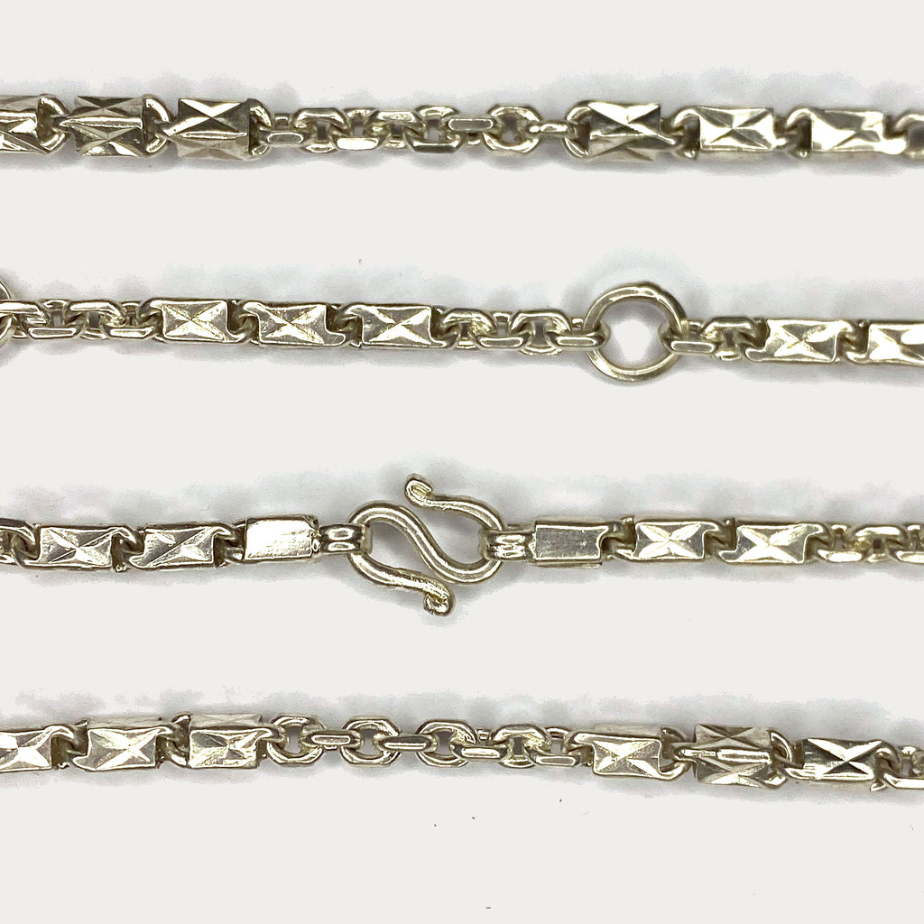 Triple Bar Thai Baht Necklace - Handmade Silver & White Gold Chain