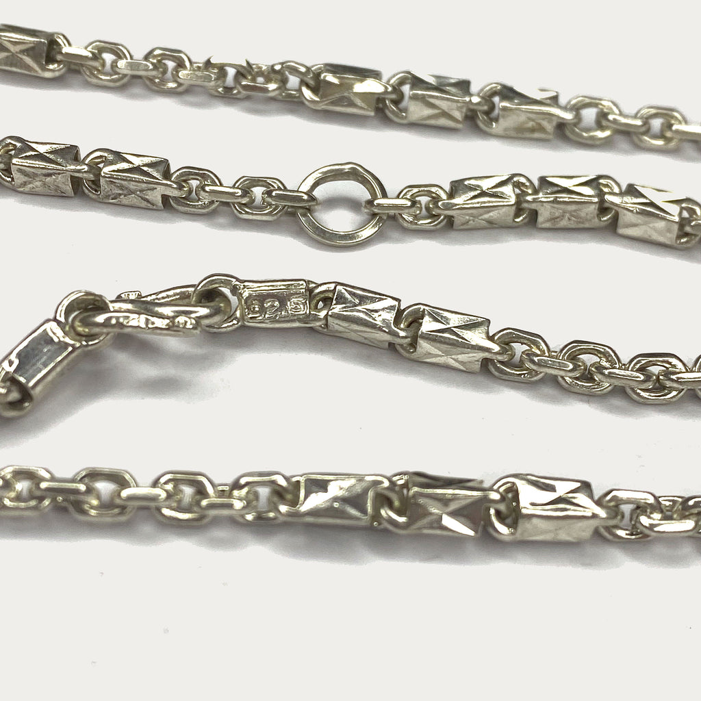 Triple Bar Thai Baht Necklace - Handmade Silver & White Gold Chain