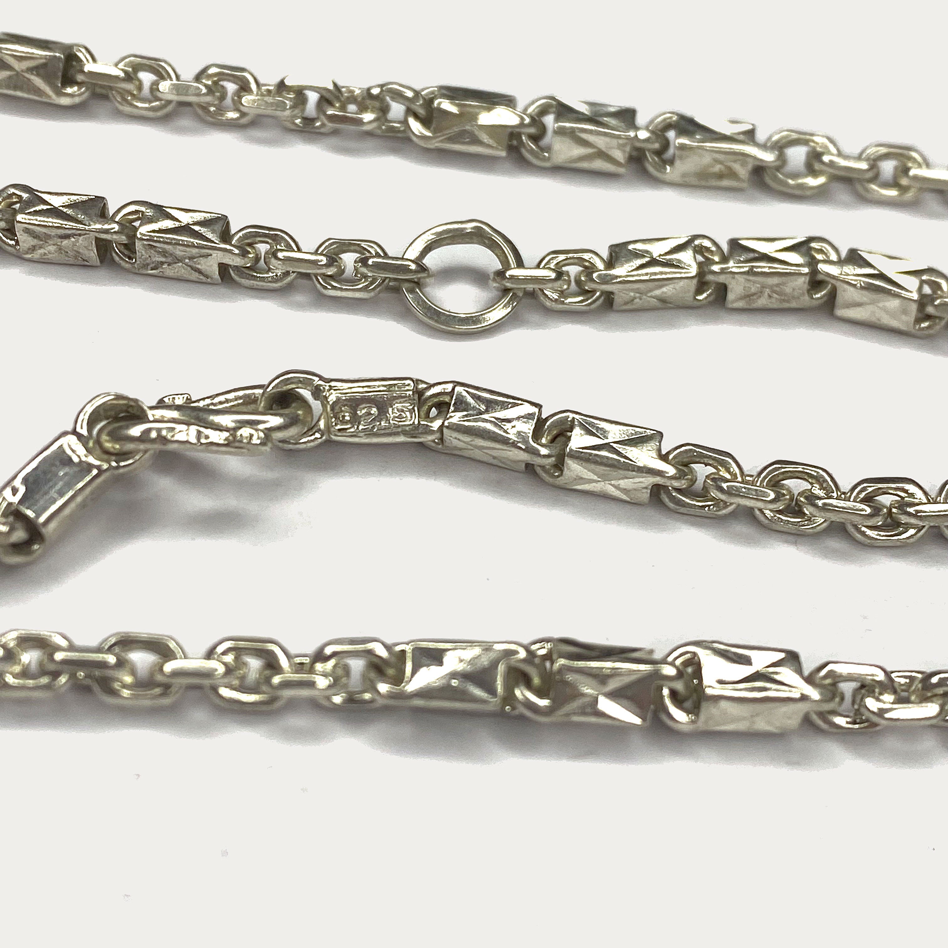 Triple Bar Thai Baht Necklace - Handmade Silver & White Gold Chain
