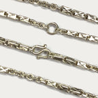Triple Bar Thai Baht Necklace - Handmade Silver & White Gold Chain