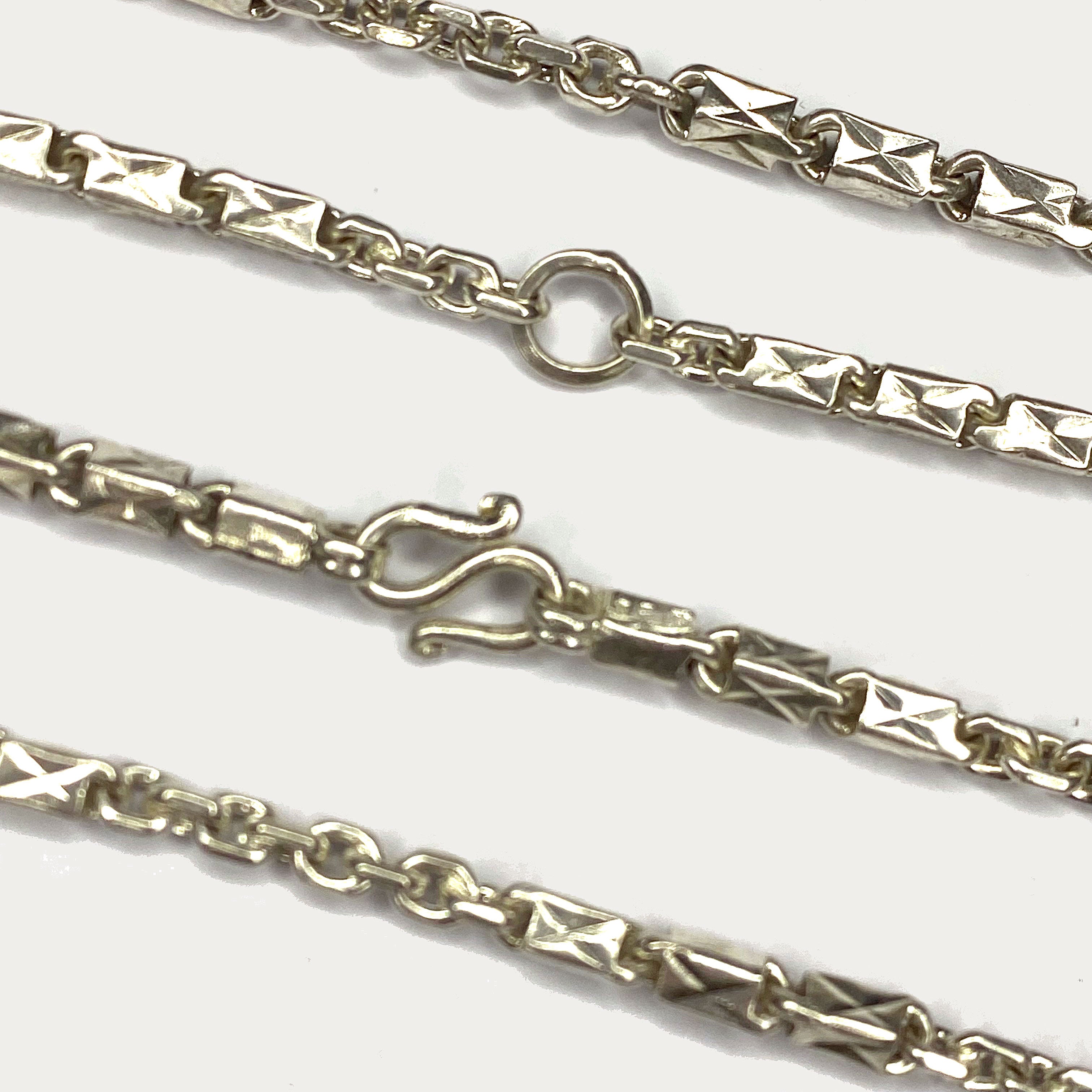 Triple Bar Thai Baht Necklace - Handmade Silver & White Gold Chain