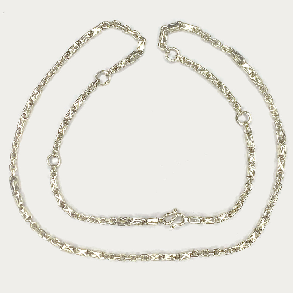 Triple Bar Thai Baht Necklace - Handmade Silver & White Gold Chain