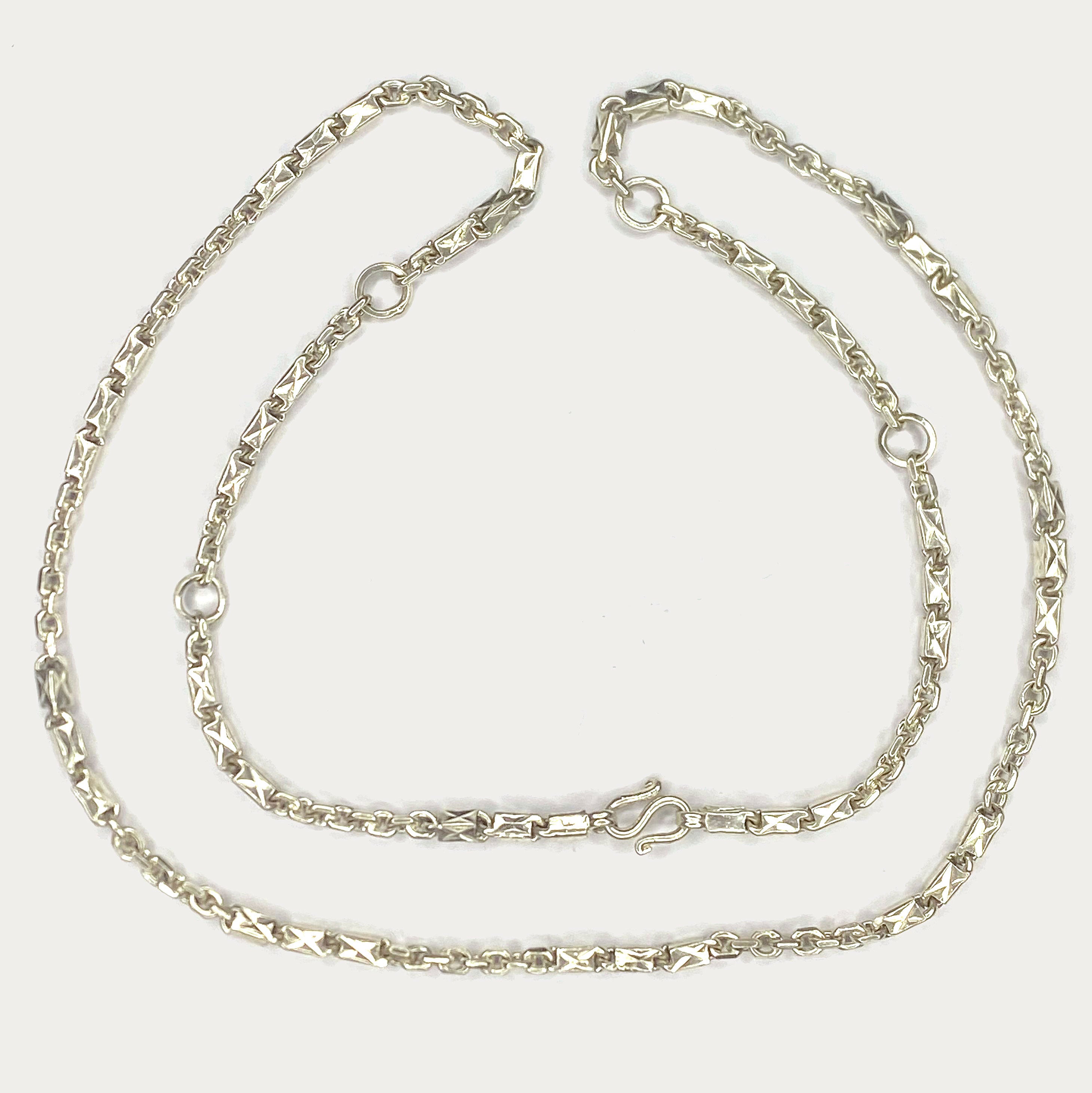 Triple Bar Thai Baht Necklace - Handmade Silver & White Gold Chain