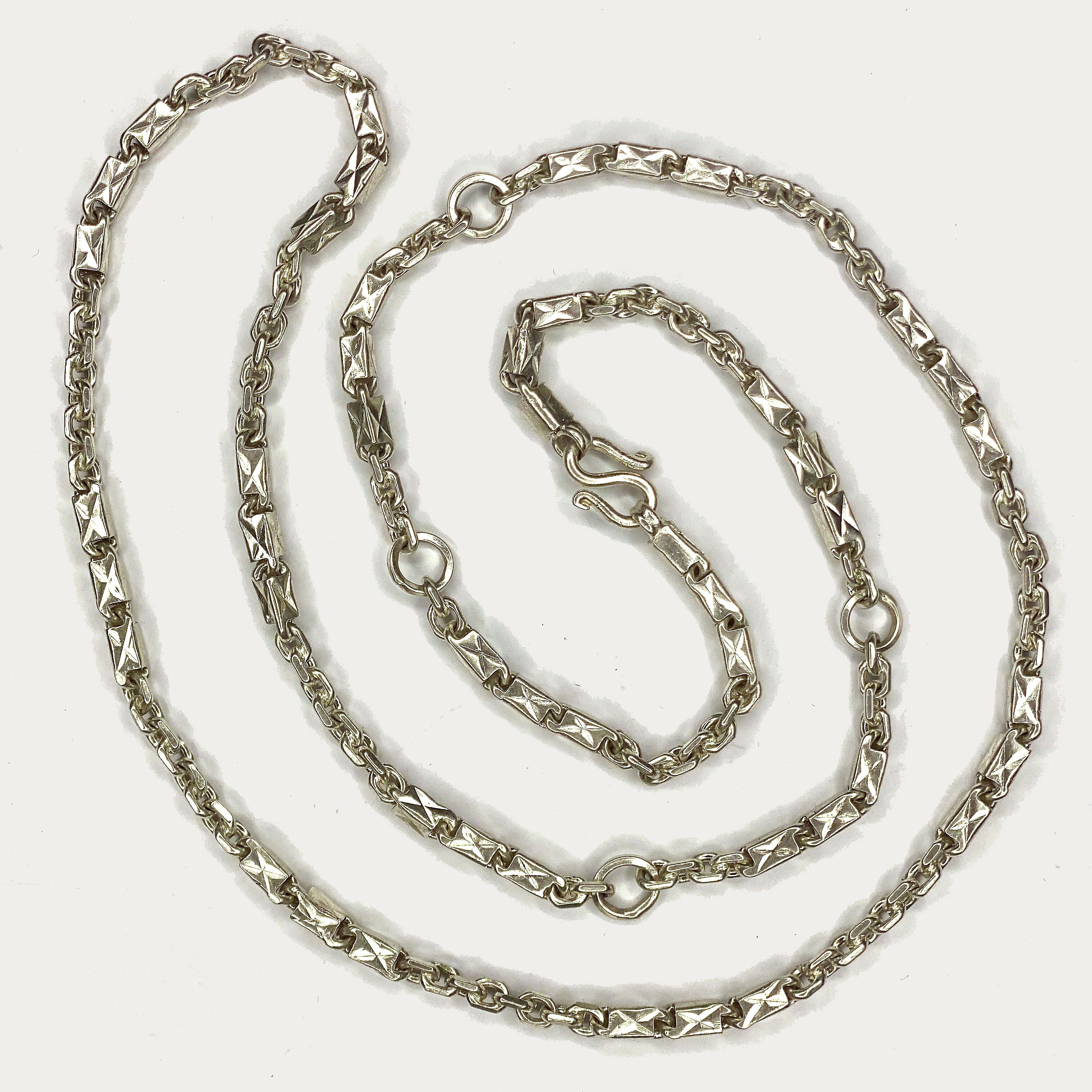 Triple Bar Thai Baht Necklace - Handmade Silver & White Gold Chain