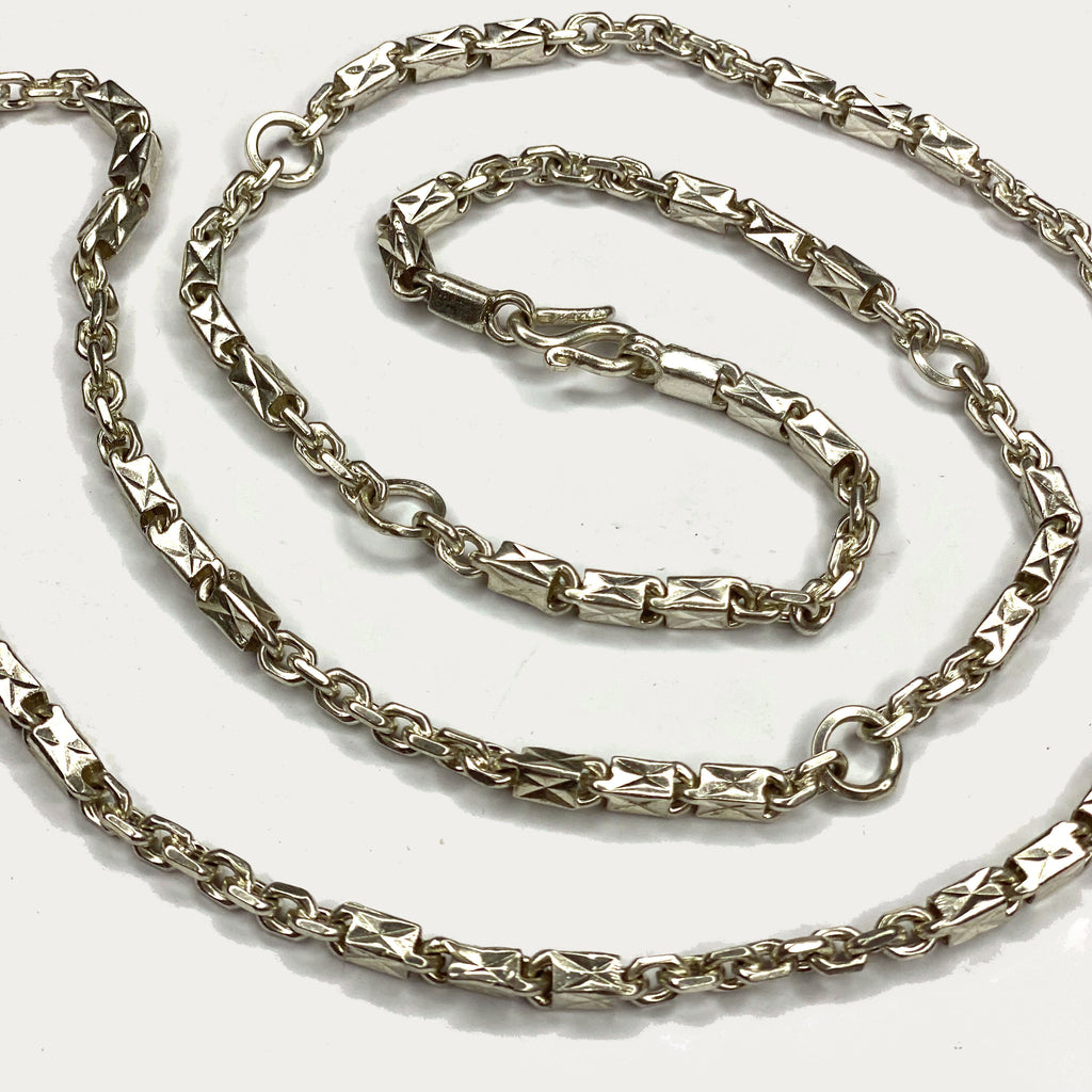 Triple Bar Thai Baht Necklace - Handmade Silver & White Gold Chain