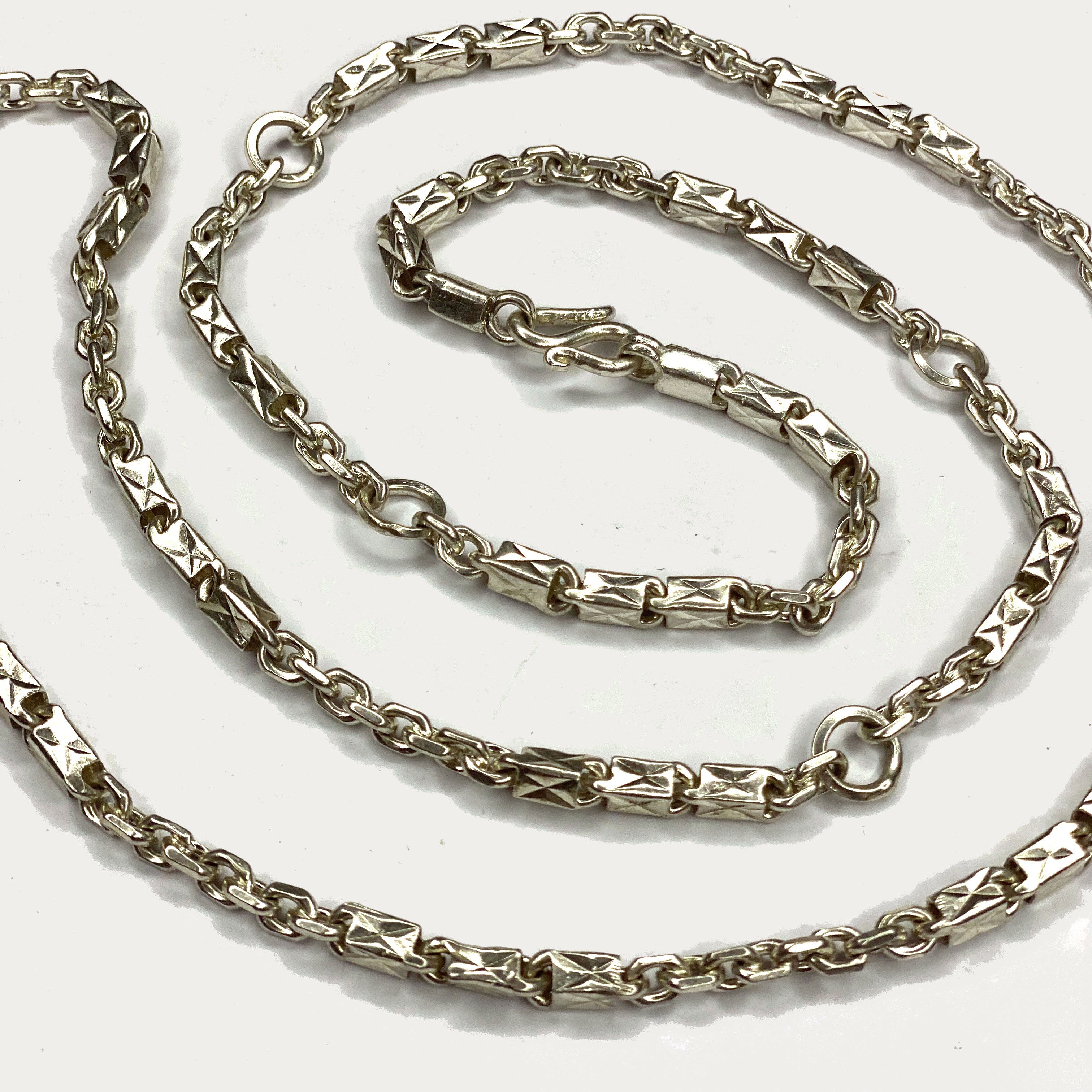 Triple Bar Thai Baht Necklace - Handmade Silver & White Gold Chain
