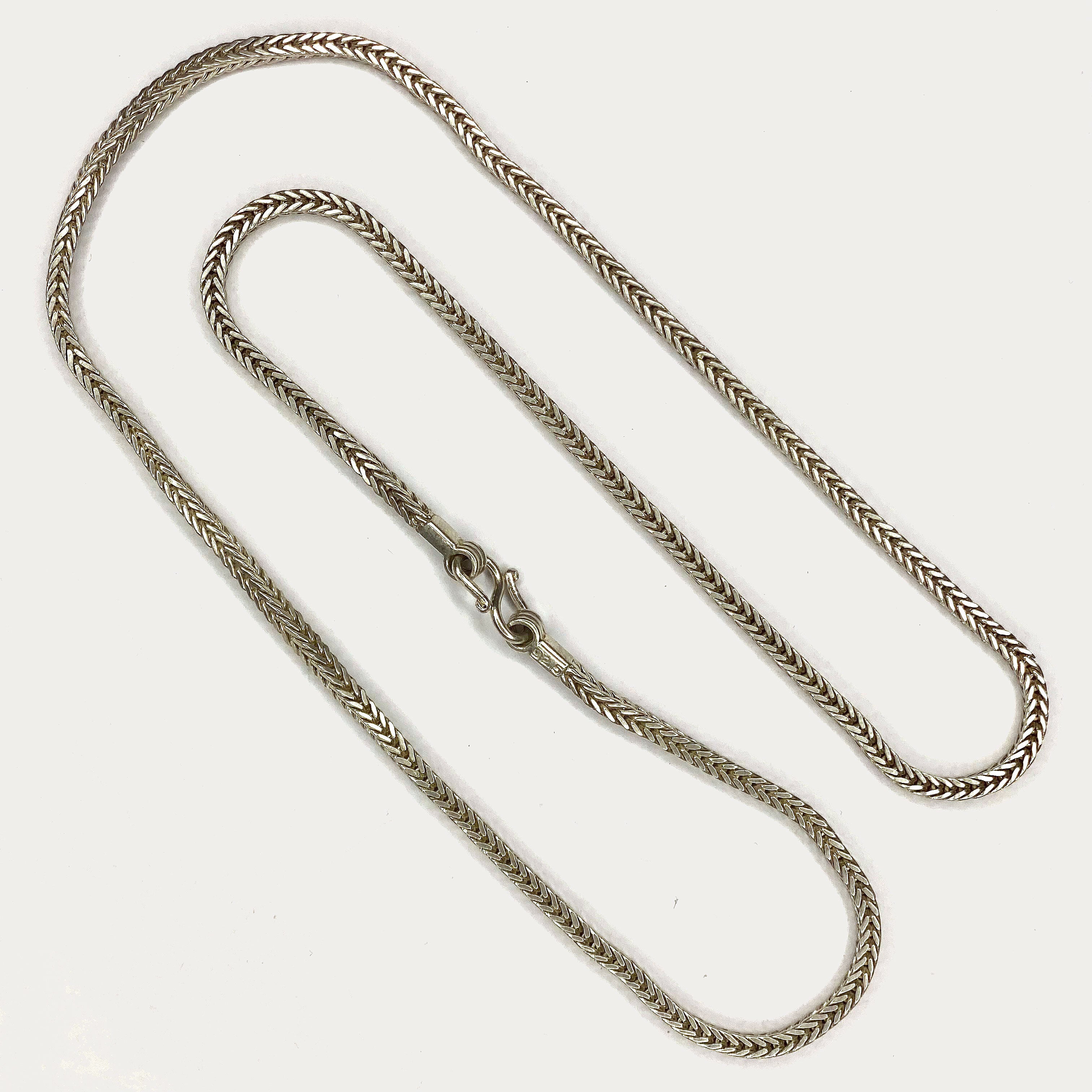 Snake Skin Square Rope Necklace - Handmade Silver & White Gold Chain