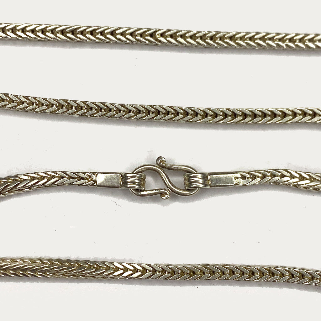 Snake Skin Square Rope Necklace - Handmade Silver & White Gold Chain