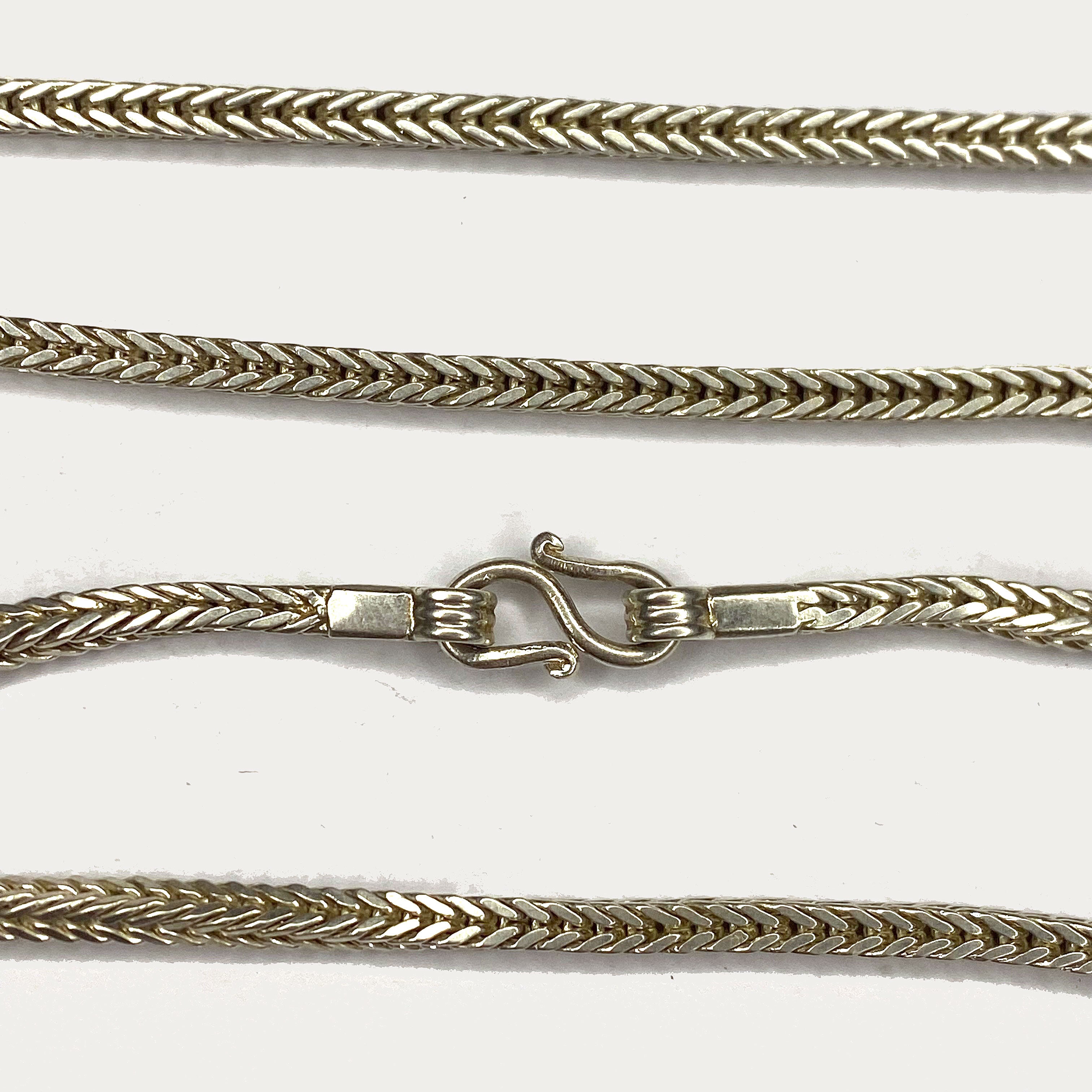 Snake Skin Square Rope Necklace - Handmade Silver & White Gold Chain