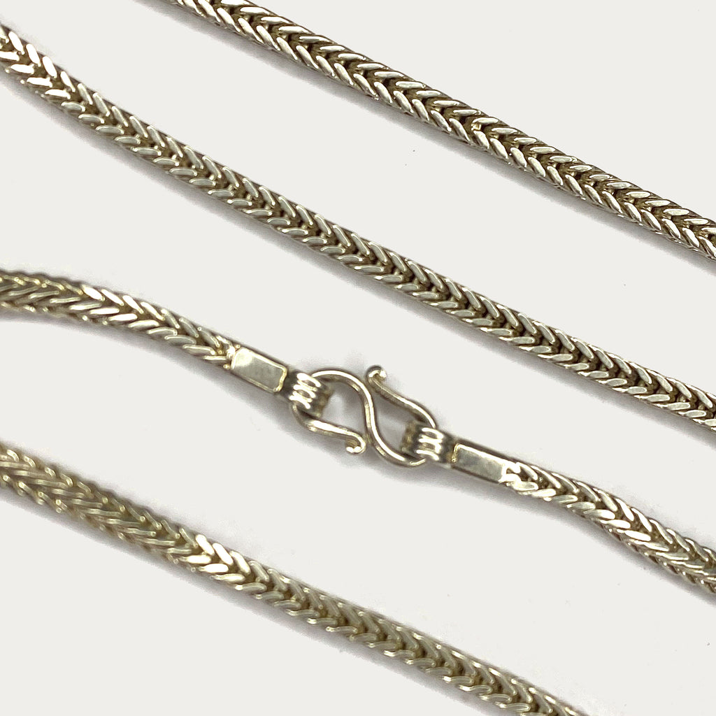 Snake Skin Square Rope Necklace - Handmade Silver & White Gold Chain