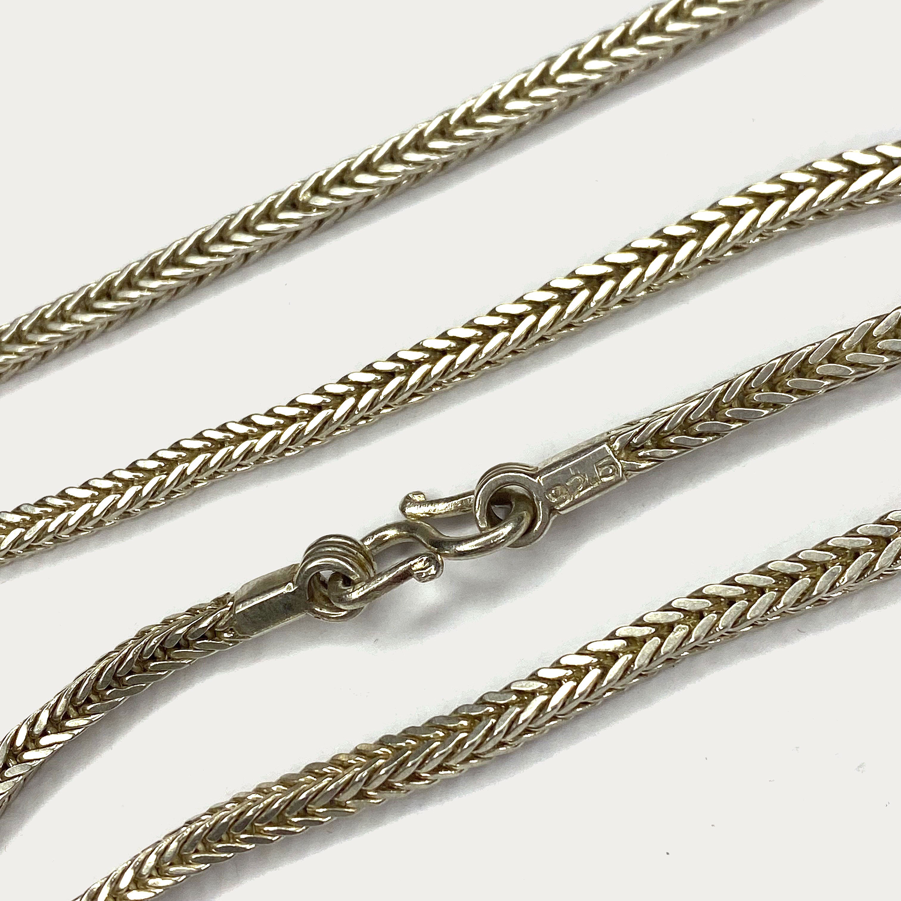 Snake Skin Square Rope Necklace - Handmade Silver & White Gold Chain